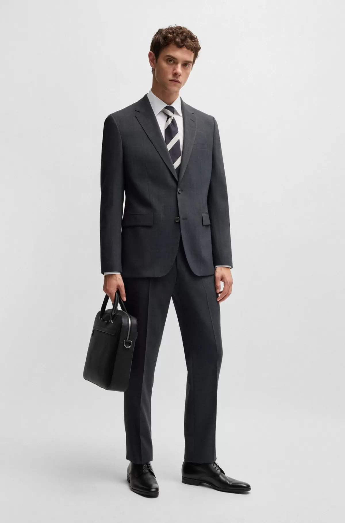 HUGO BOSS Jakkesæt I Ny Uld Med Stræk Og Mikromønster Grå Cheap