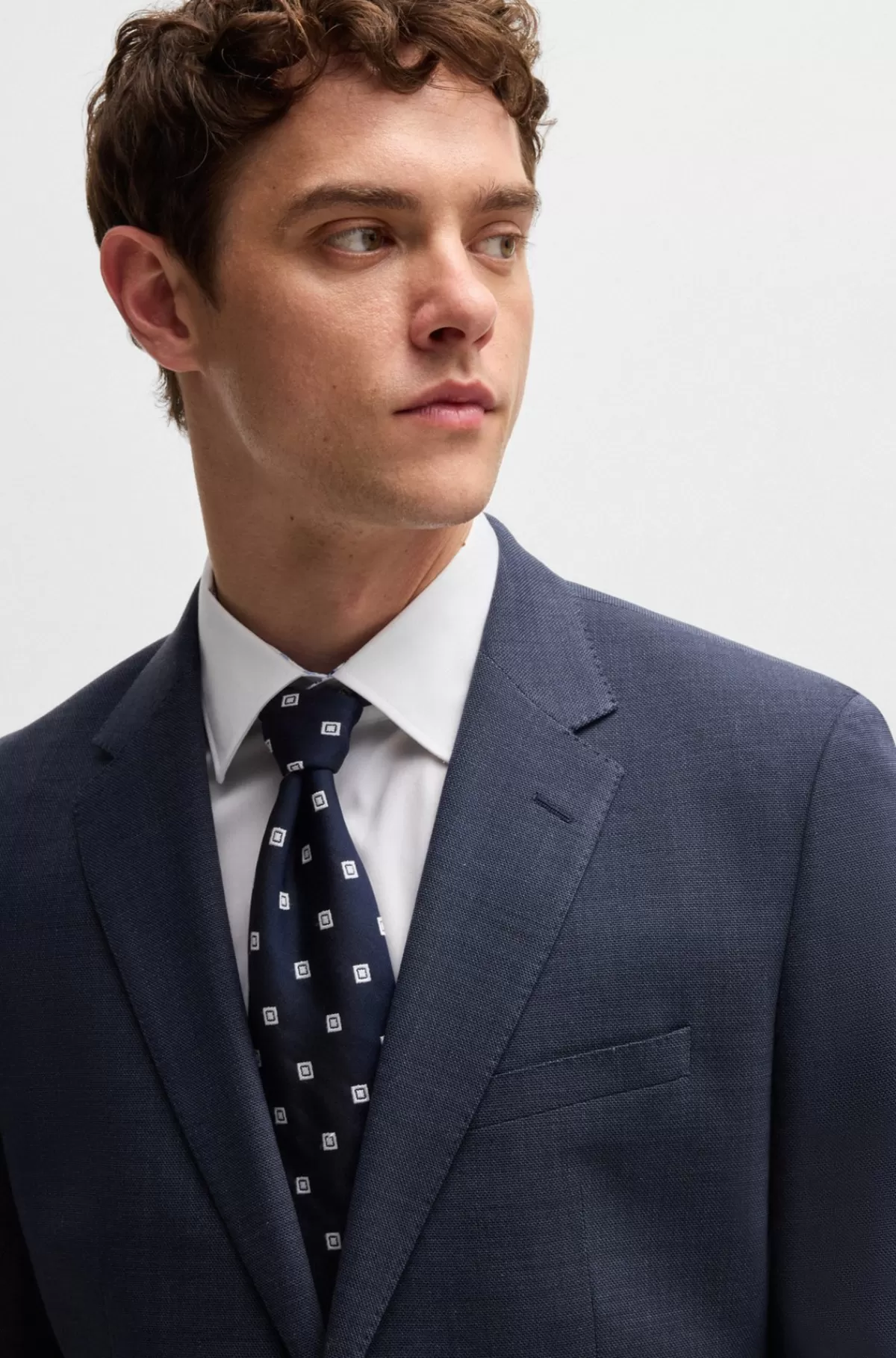 HUGO BOSS Jakkesæt I Ny Uld Med Stræk Og Mikromønster Blå Discount