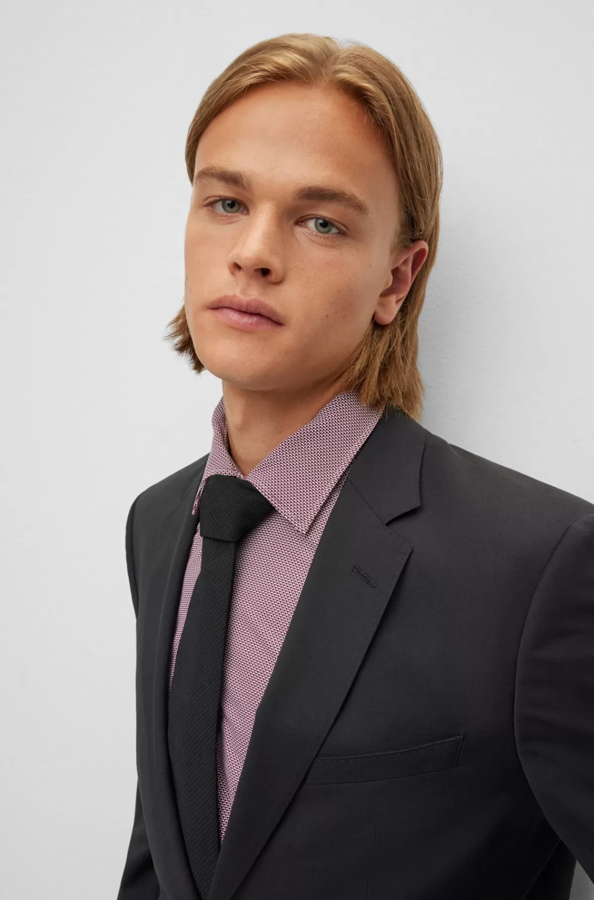 HUGO BOSS Jakkesæt Med Regular Fit I Uldblanding Med Stræk Sort New