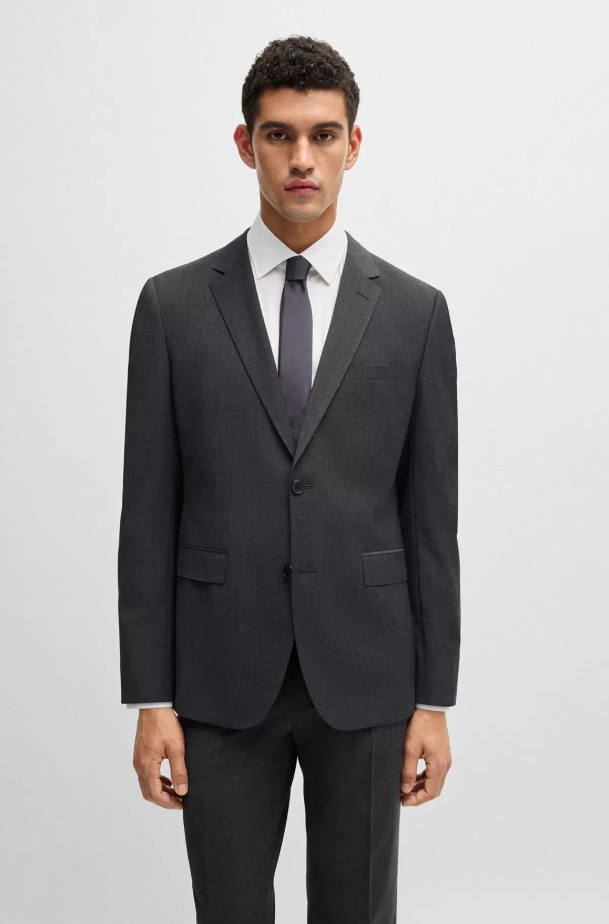 HUGO BOSS Jakkesæt Med Regular Fit I Uldblanding Med Stræk Mørkegrå Store