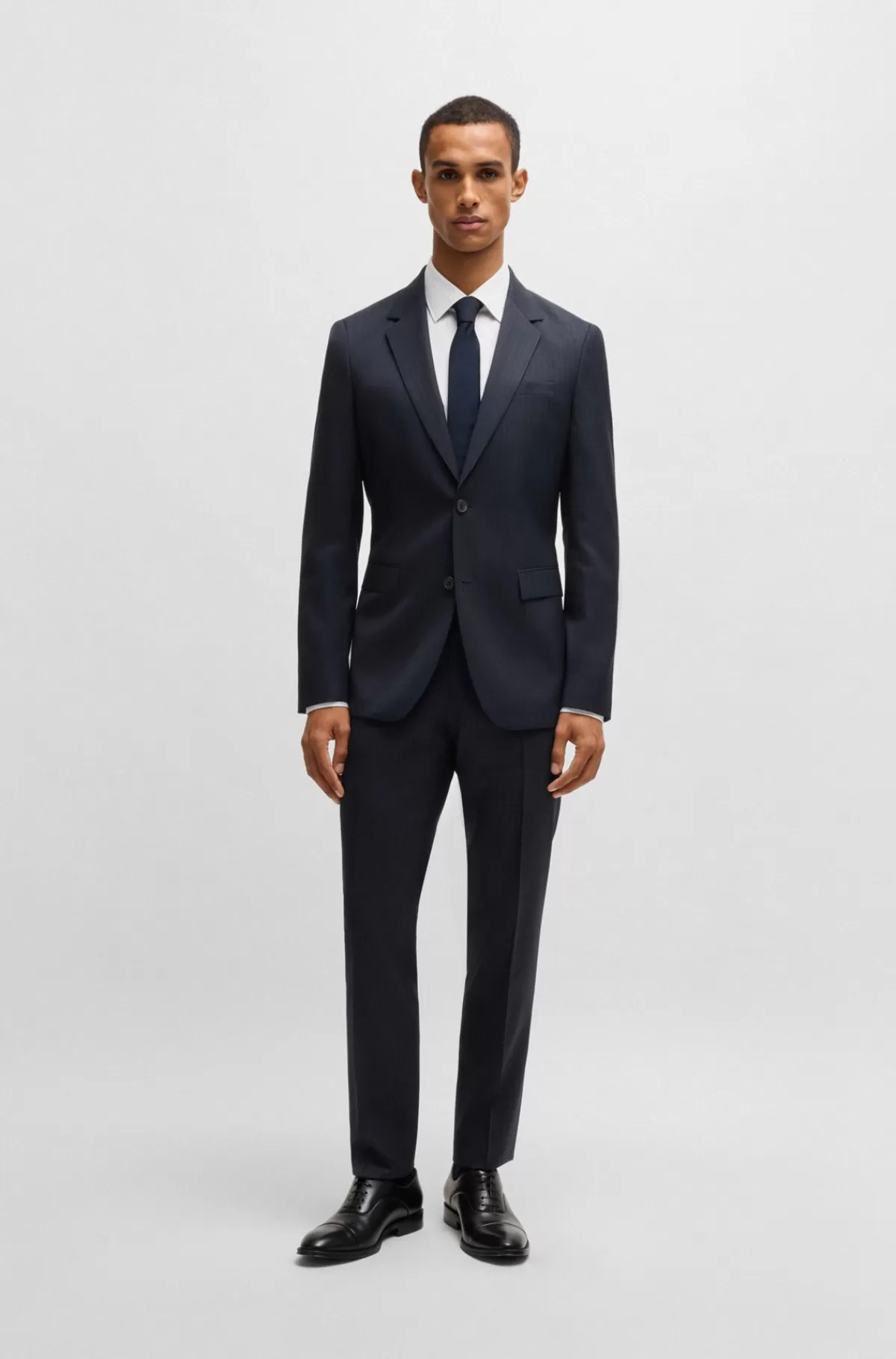 HUGO BOSS Jakkesæt Med Slim Fit I Nålestribet Ny Uld Blå mønstret Best Sale