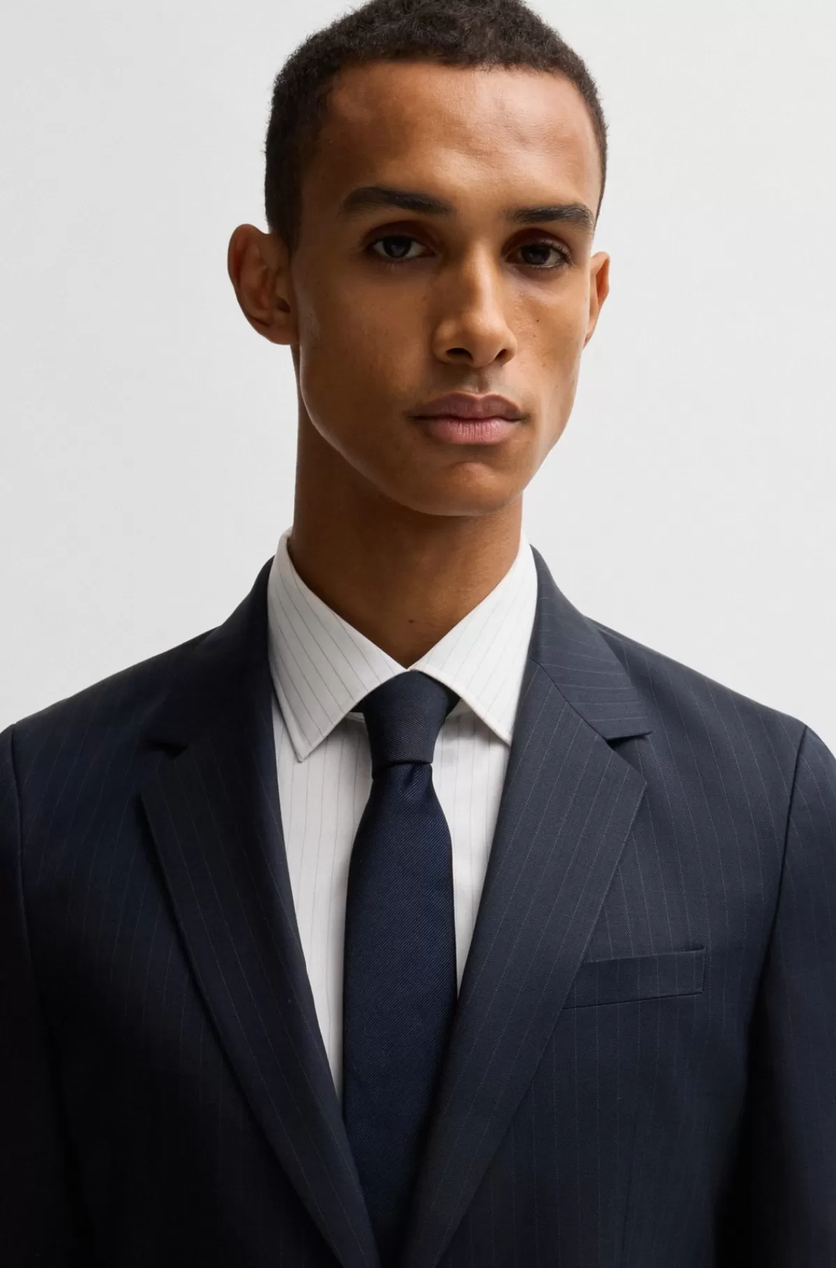 HUGO BOSS Jakkesæt Med Slim Fit I Nålestribet Ny Uld Blå mønstret Best Sale