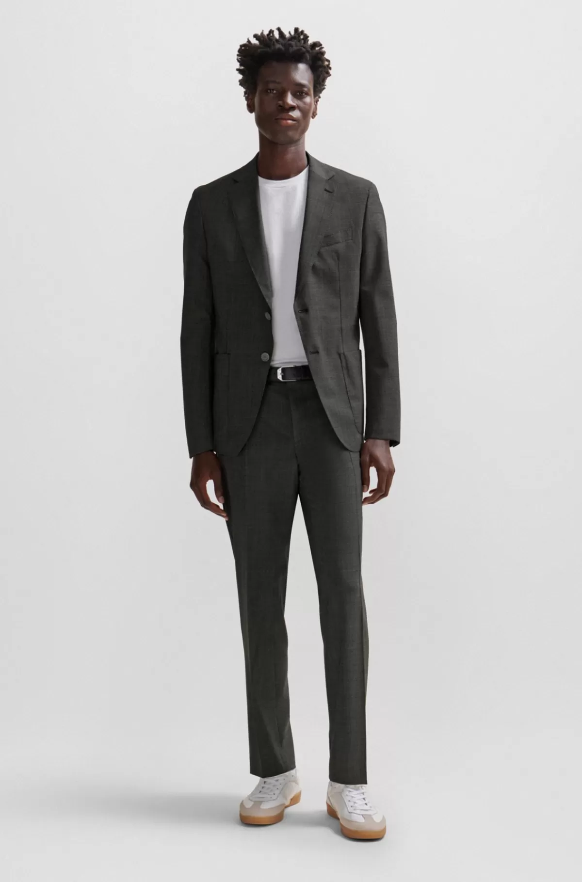 HUGO BOSS Jakkesæt Med Slim Fit I Ny Uld Med Mikromønster Mørkegrå Outlet