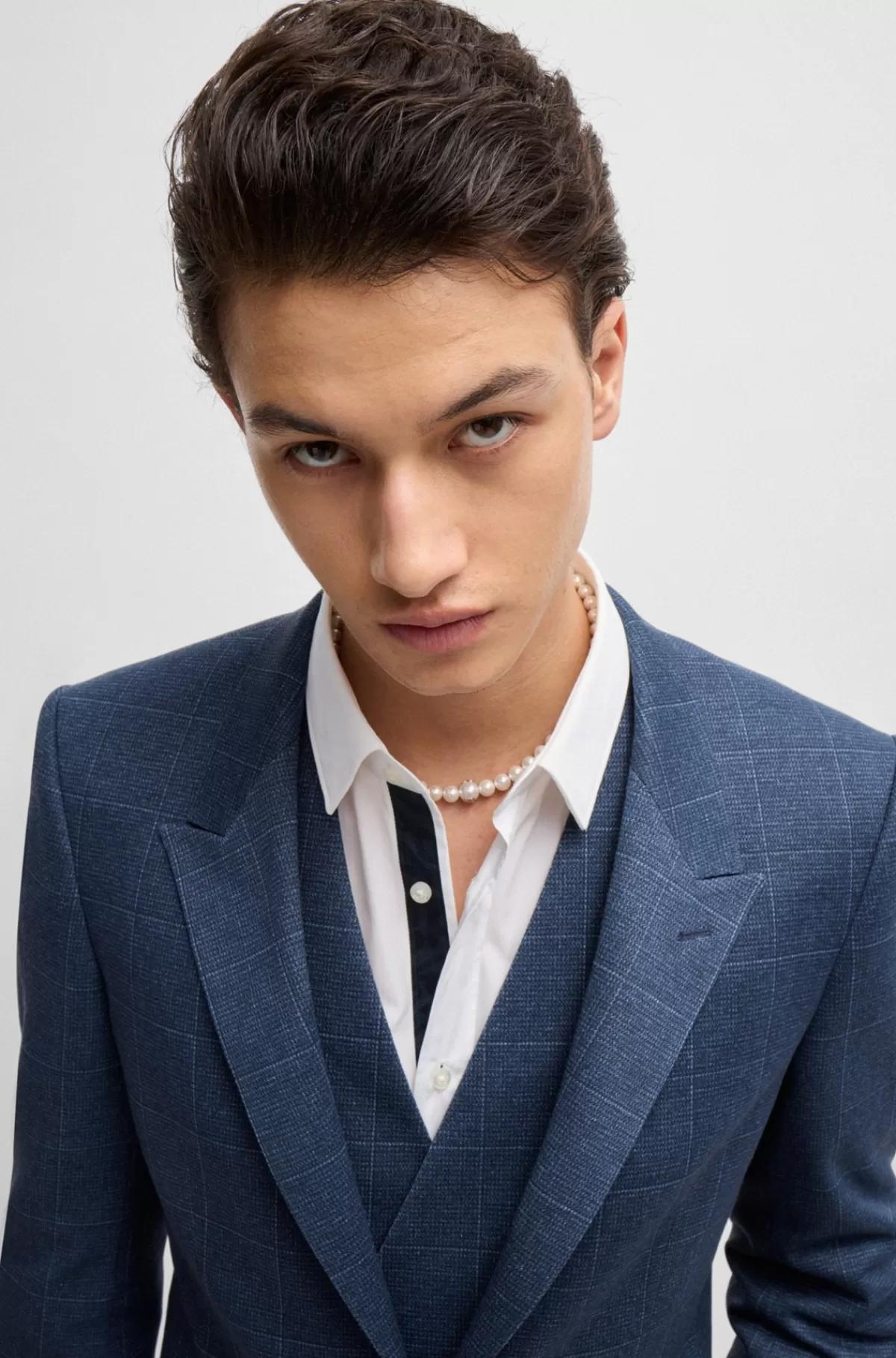 HUGO BOSS Jakkesæt Med Slim Fit I Ternet Jersey Blå mønstret Flash Sale