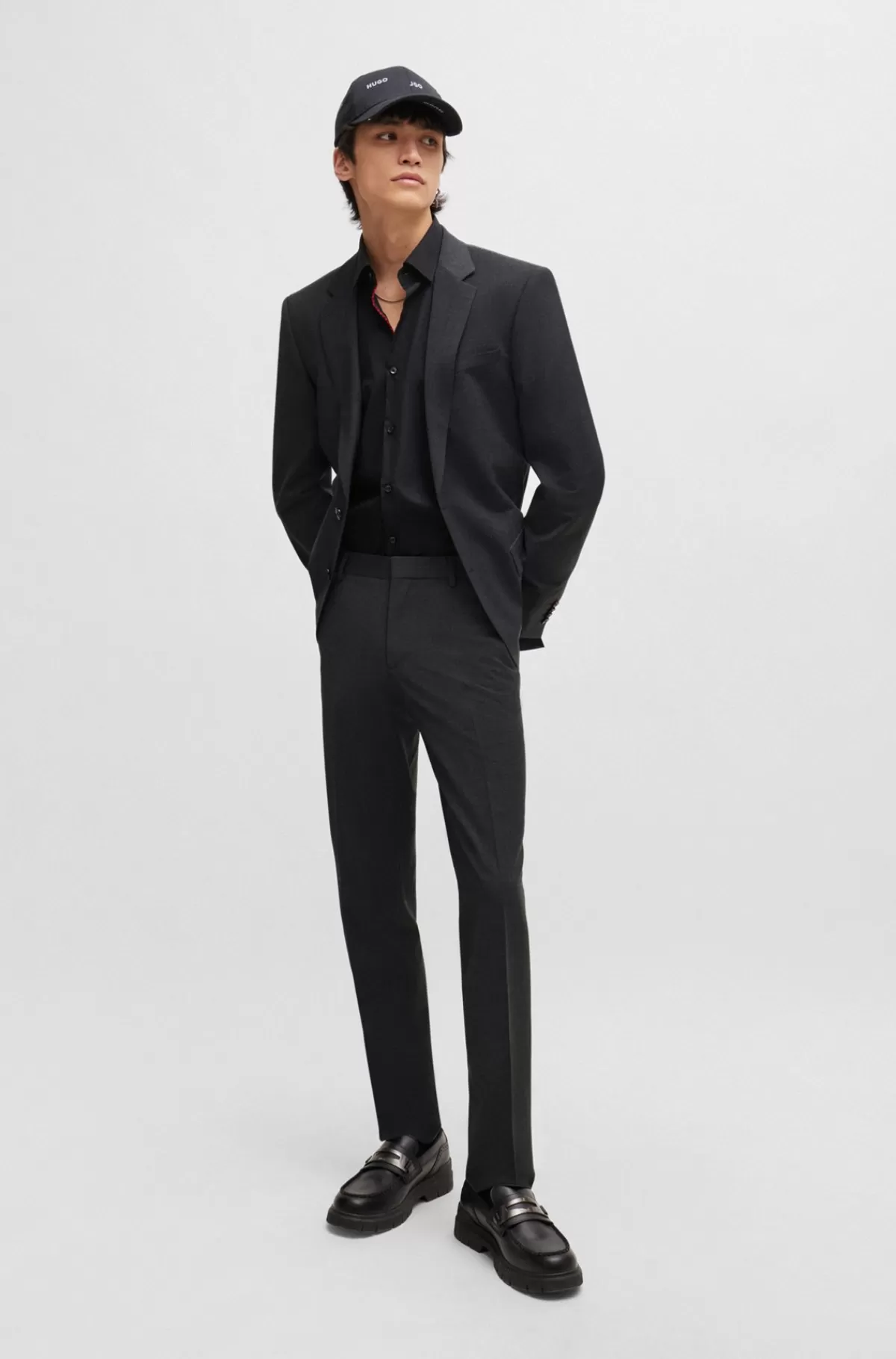 HUGO BOSS Jakkesæt Med Slim Fit I Uldblanding Med Performance-stræk Mørkegrå Store