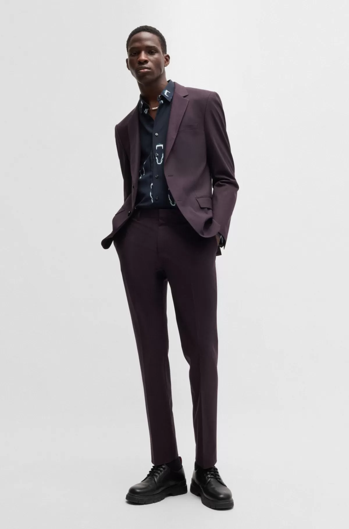 HUGO BOSS Jakkesæt Med Slim Fit I Uldblanding Med Performance-stræk Mørklilla Sale