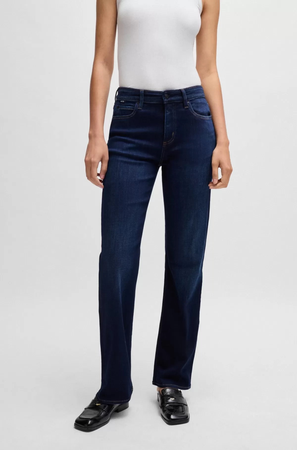 HUGO BOSS Jeans Med Straight Fit I Blå Denim Med Stræk Mørkeblå Clearance