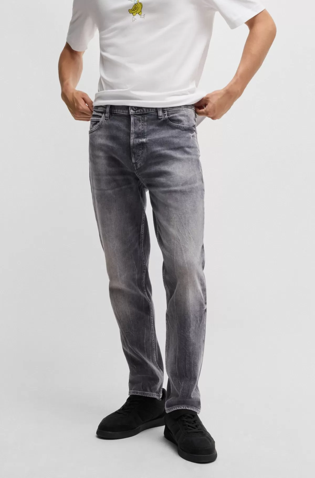 HUGO BOSS Jeans Med Tapered Fit I Denim Med Stræk Mørkegrå Sale