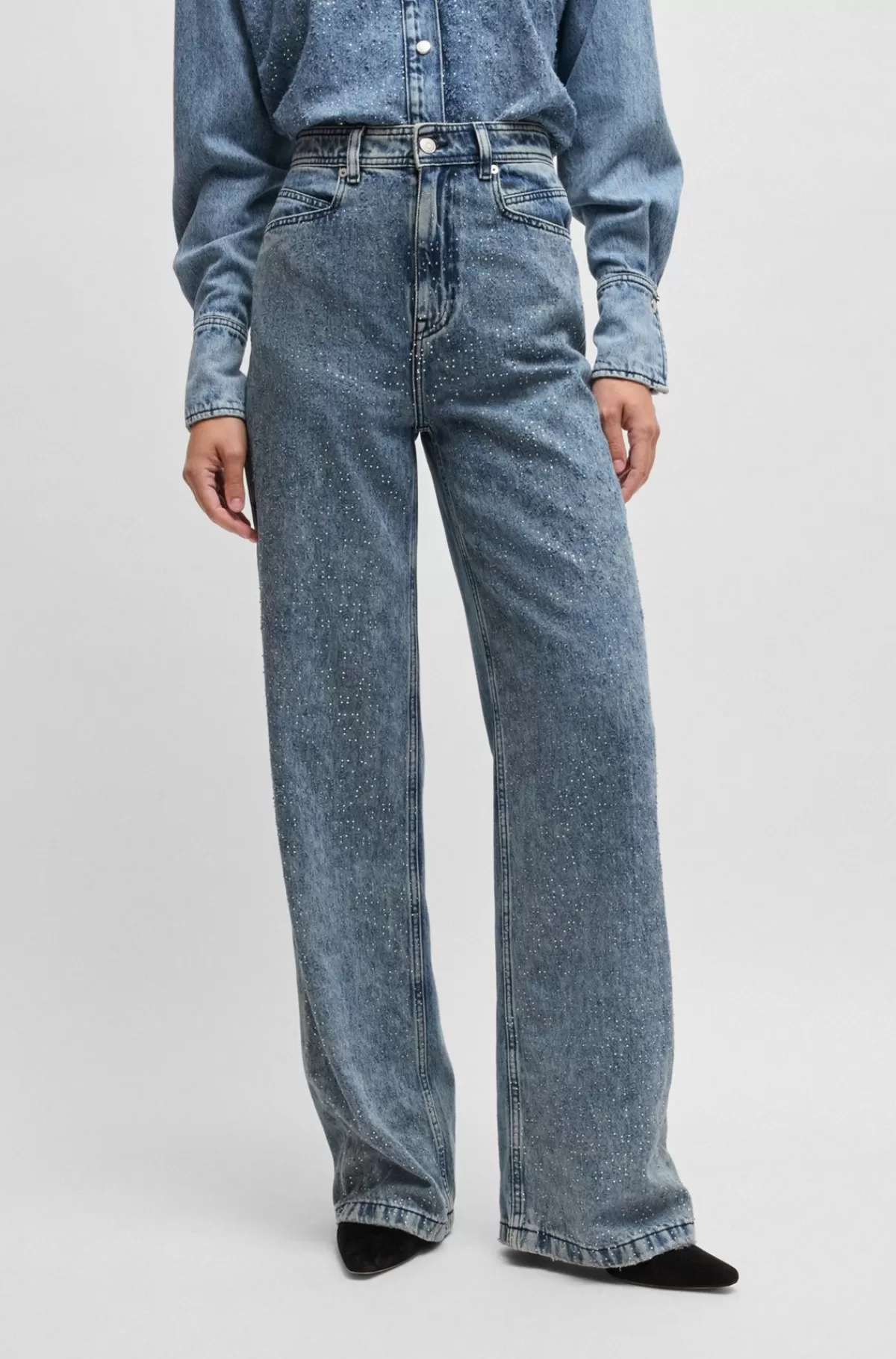 HUGO BOSS Jeans Med Vide Ben I Blå Denim Mørkeblå New