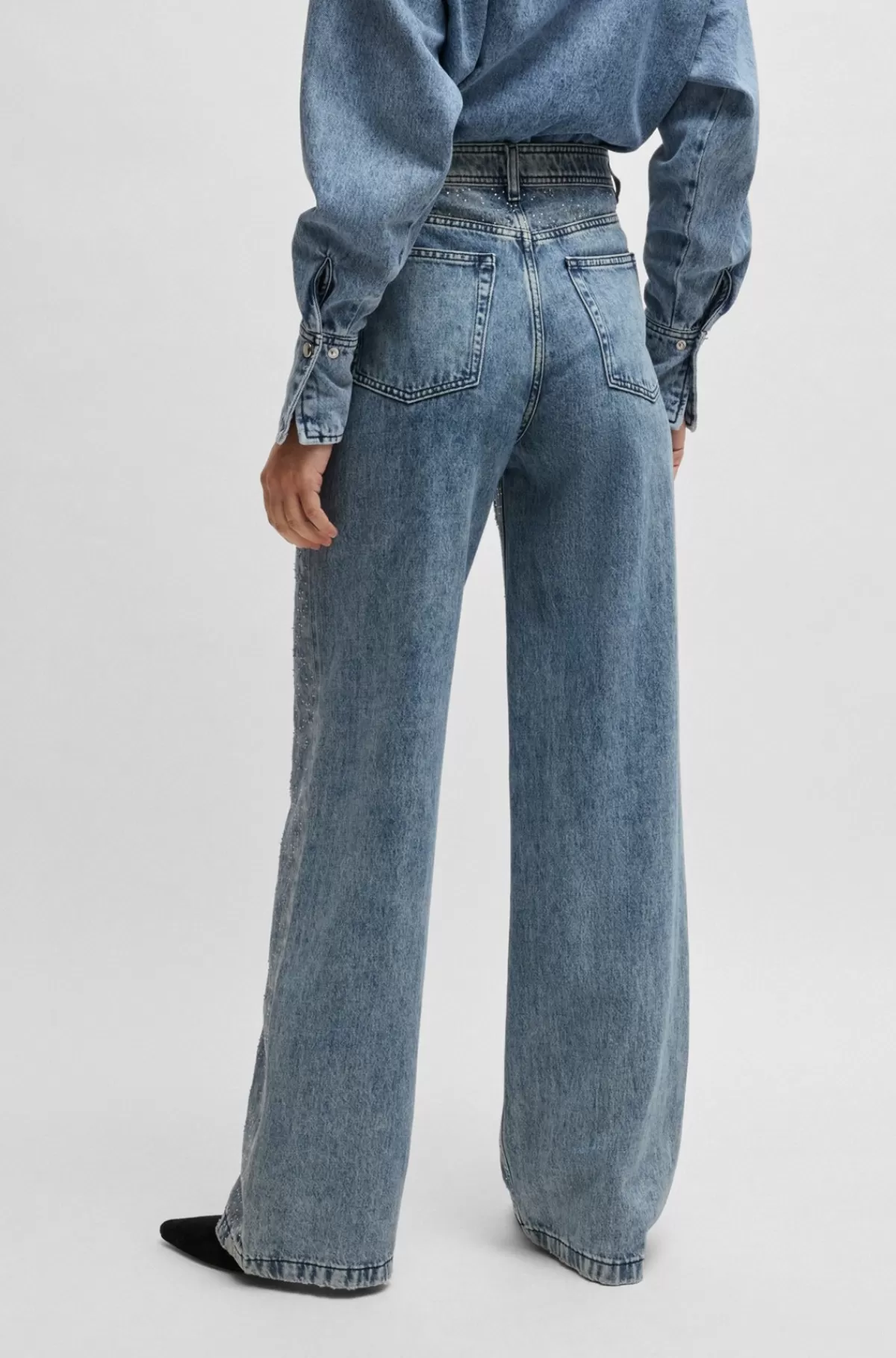 HUGO BOSS Jeans Med Vide Ben I Blå Denim Mørkeblå New