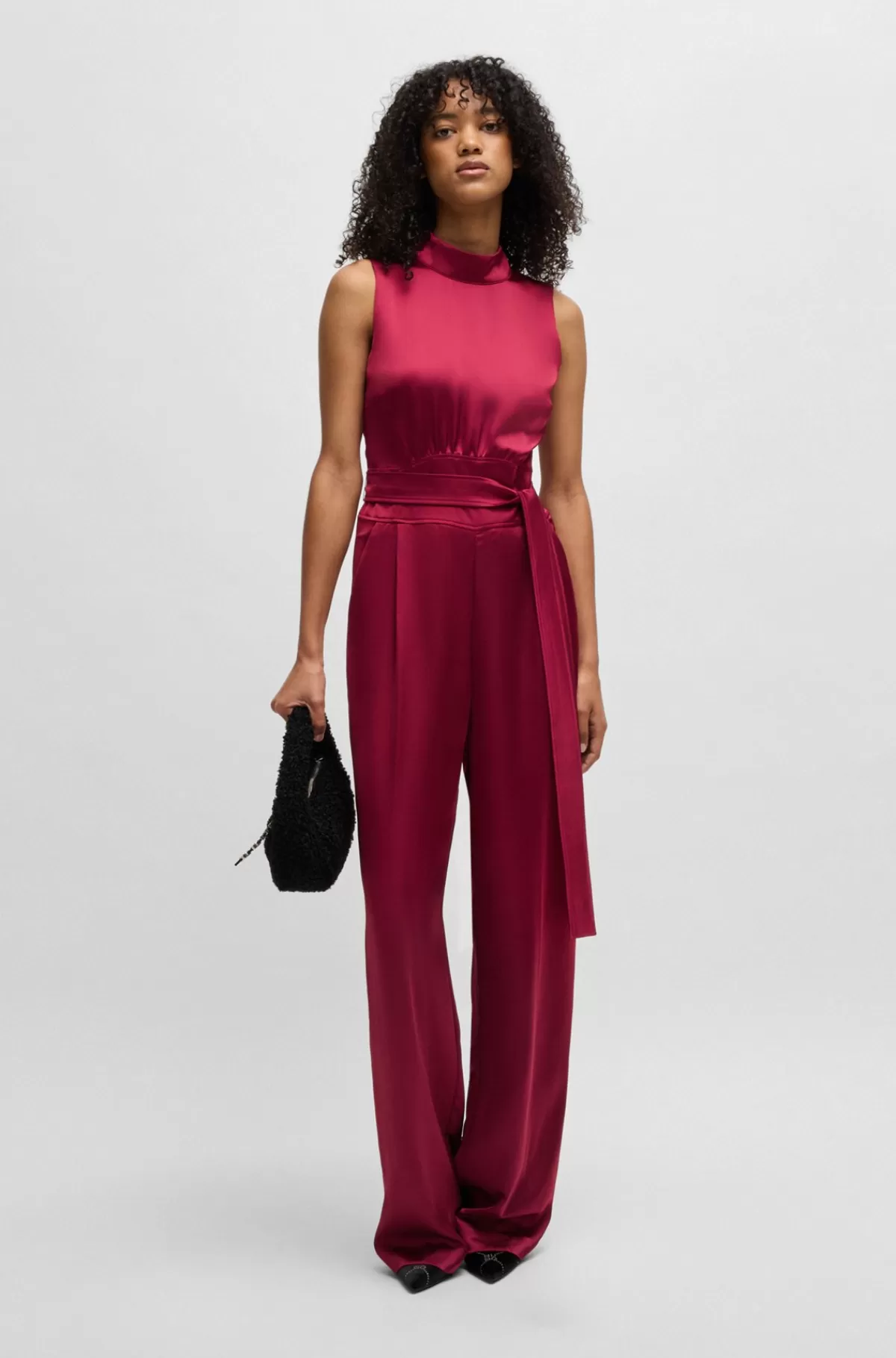 HUGO BOSS Jumpsuit Med Høj Hals I Satin Med Bindebælte Rød Store
