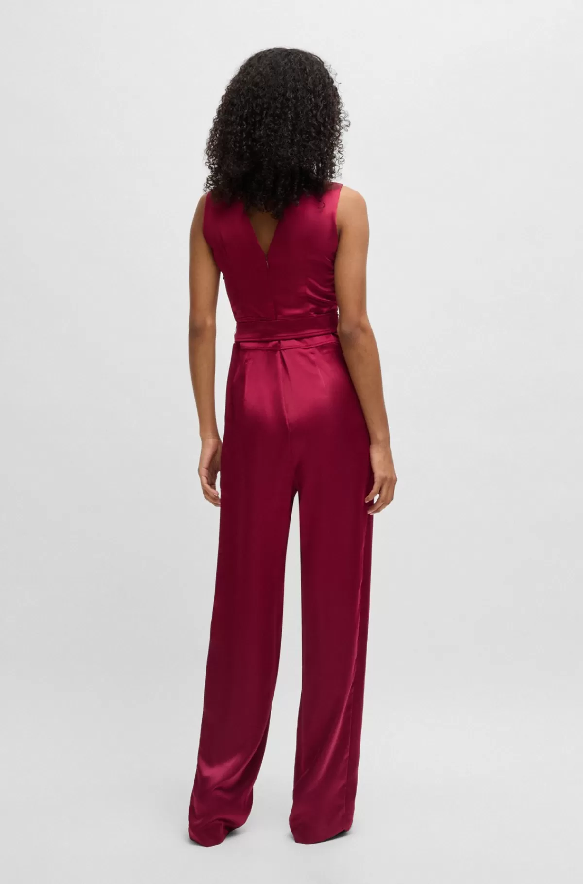 HUGO BOSS Jumpsuit Med Høj Hals I Satin Med Bindebælte Rød Store
