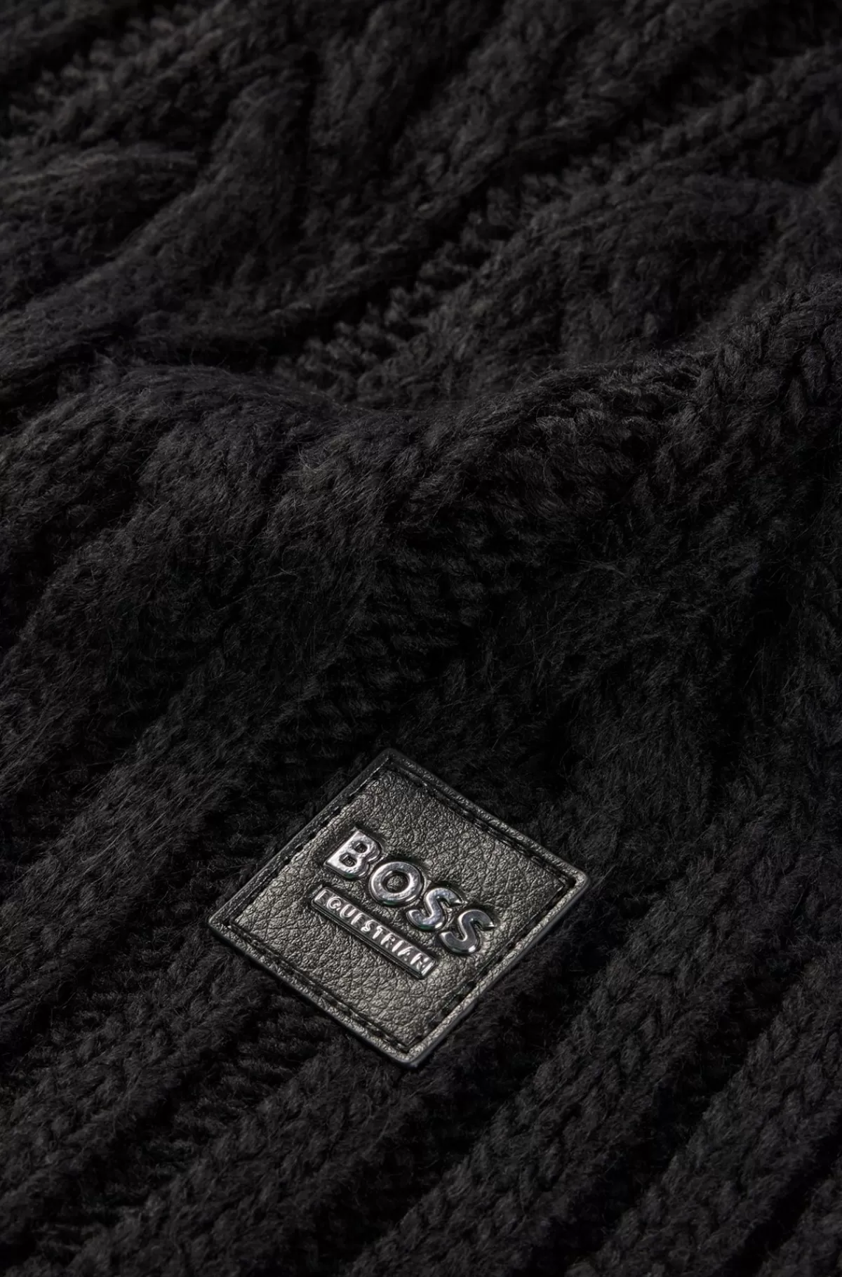 HUGO BOSS Kabelstrikket Tørklæde Med Logomærkat Til Hestesport Sort New