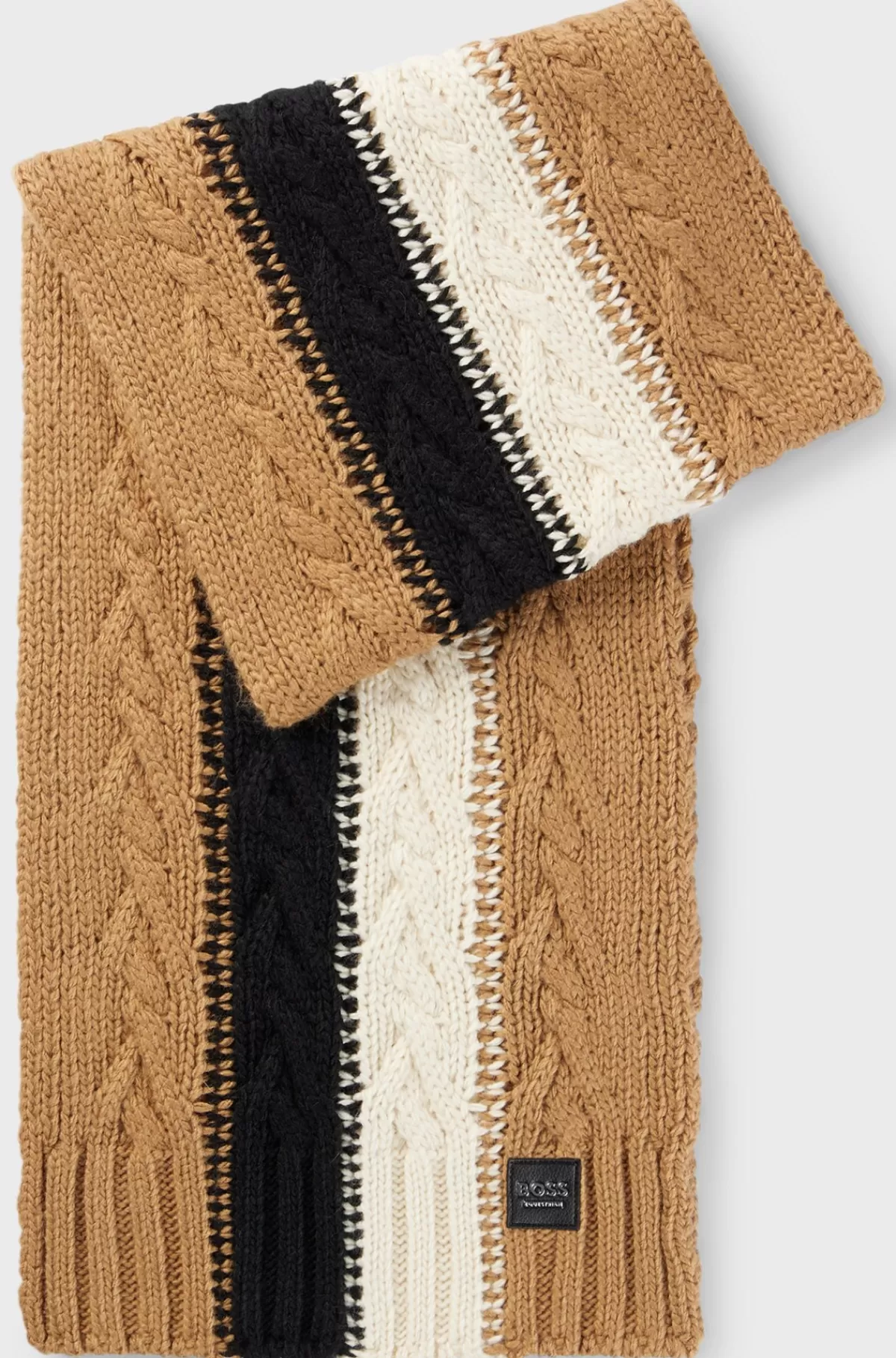 HUGO BOSS Kabelstrikket Tørklæde Med Signaturstribe Til Hestesport Beige Clearance