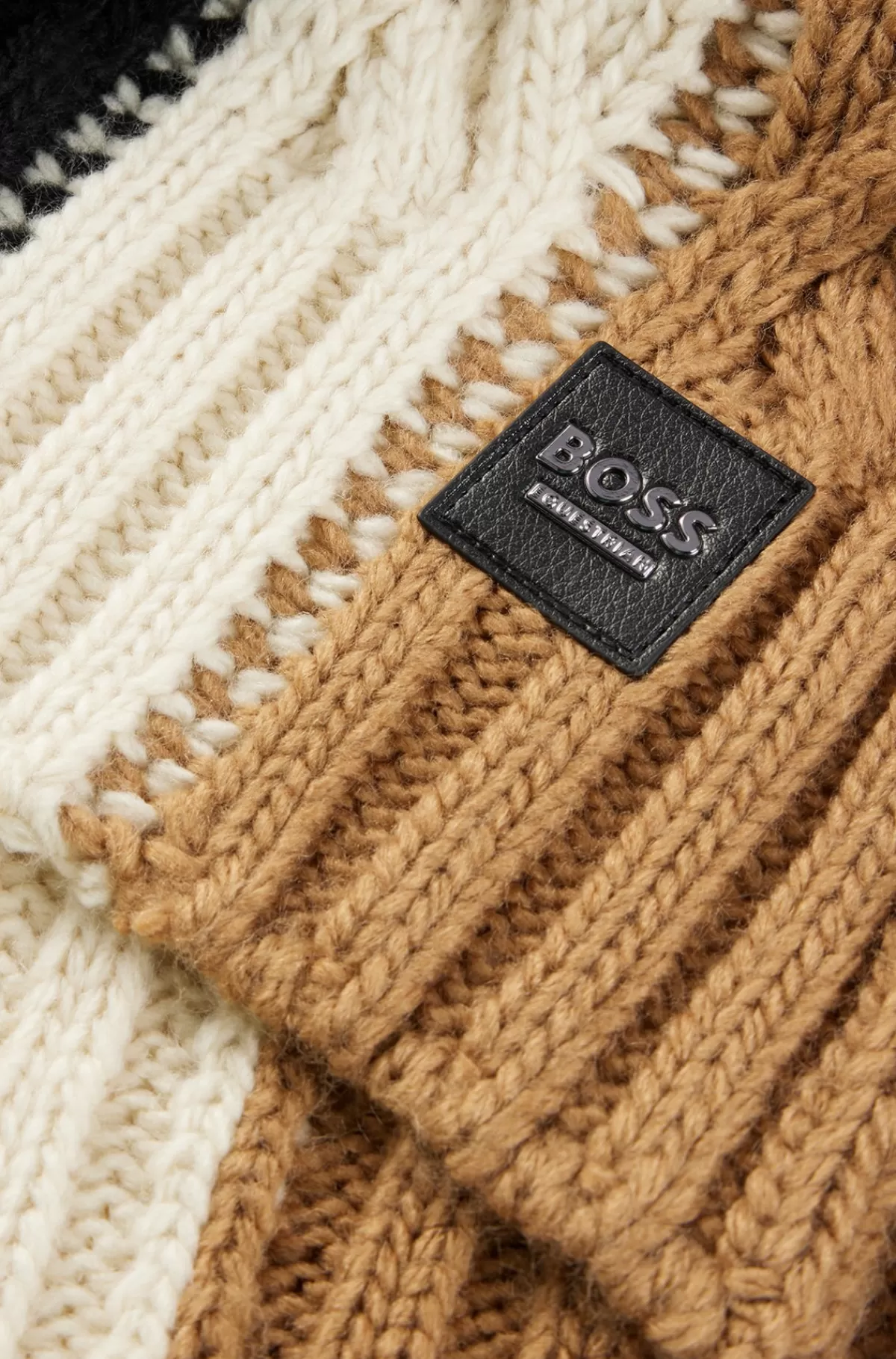 HUGO BOSS Kabelstrikket Tørklæde Med Signaturstribe Til Hestesport Beige Clearance