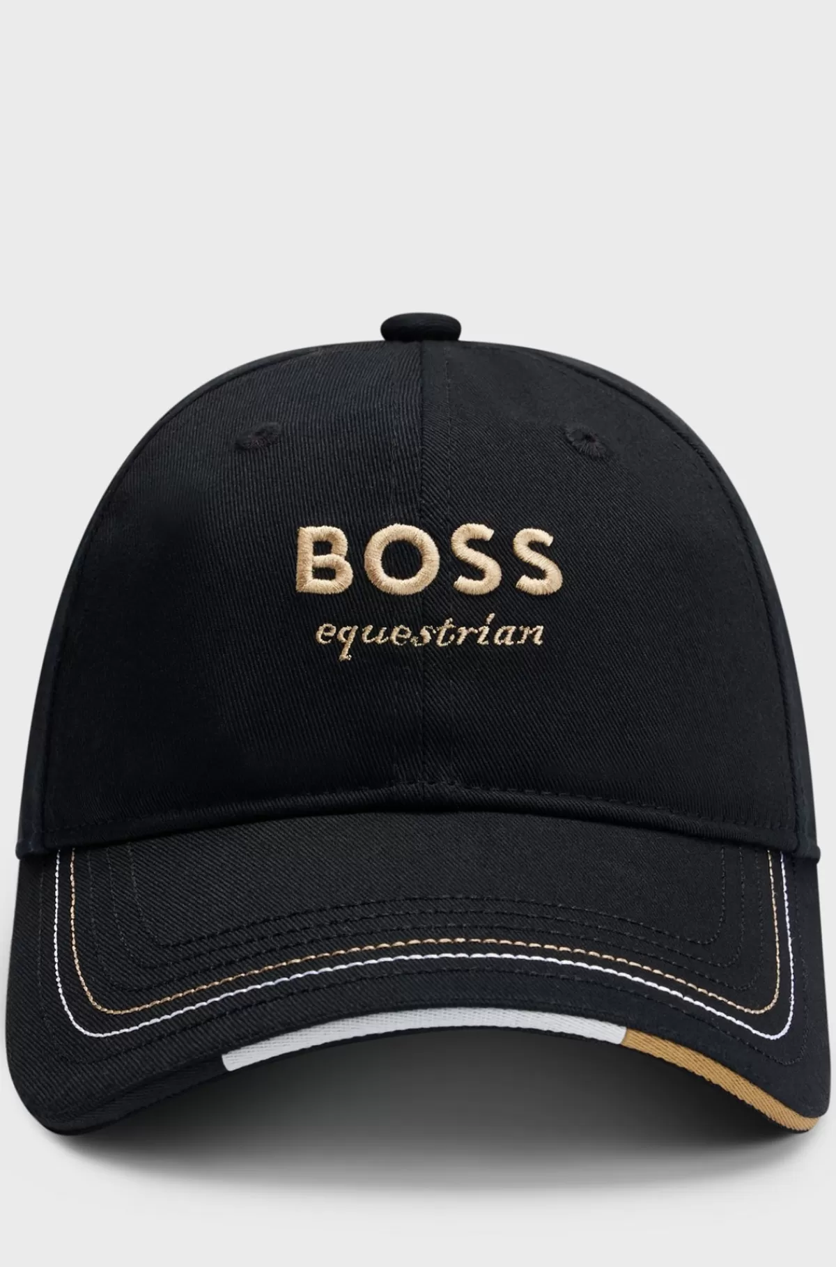 HUGO BOSS Kasket Til Hestesport Med Broderet Logo Og Læderrem Sort New