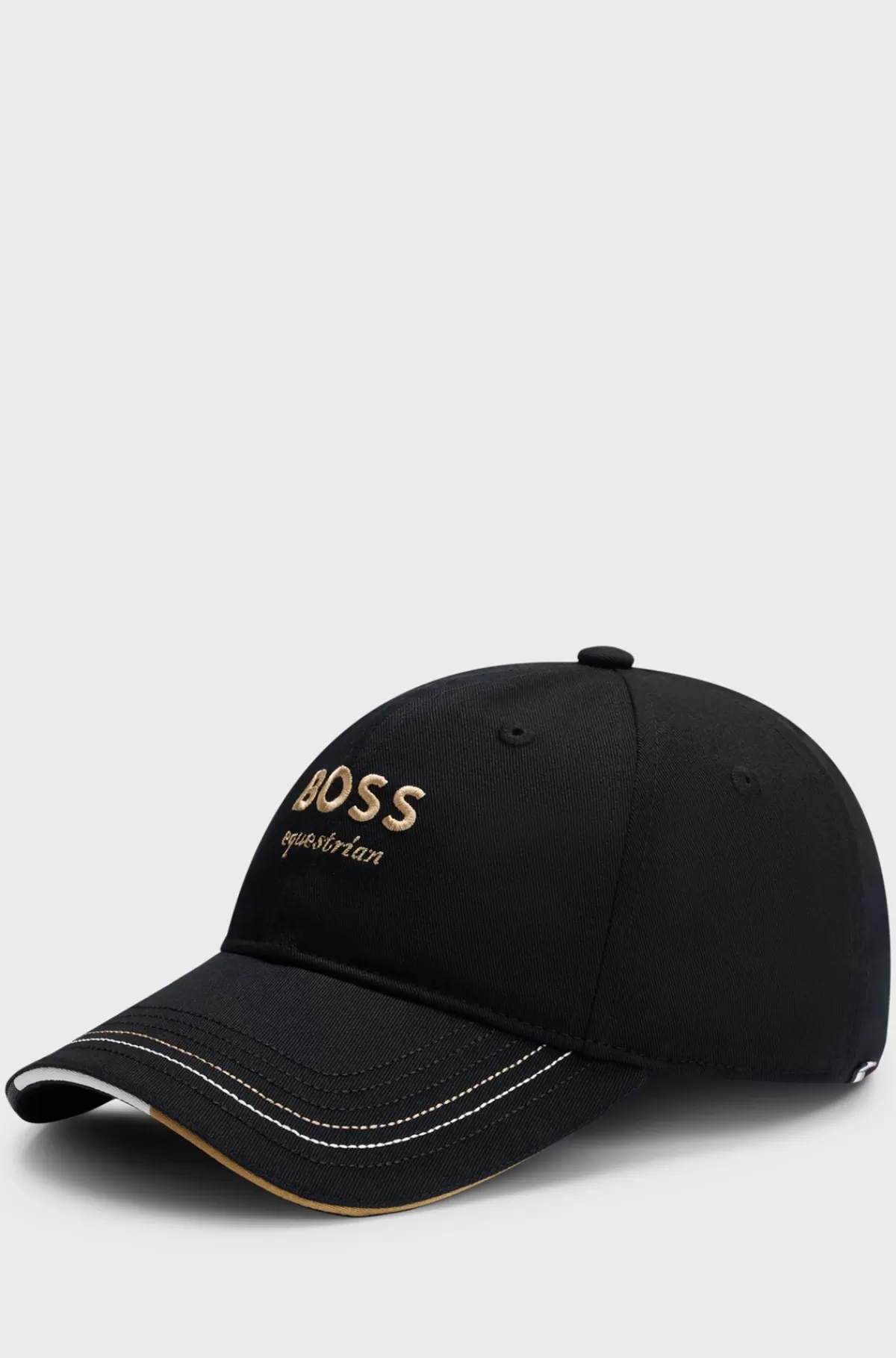 HUGO BOSS Kasket Til Hestesport Med Broderet Logo Og Læderrem Sort New