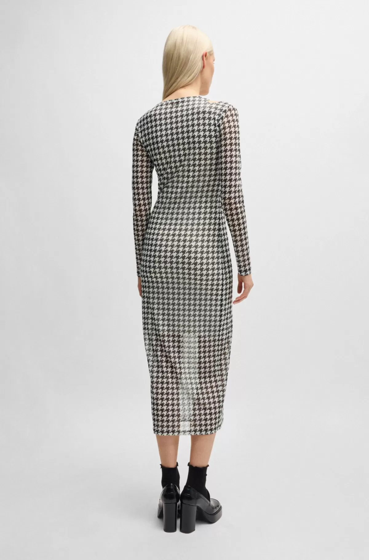 HUGO BOSS Kjole I Mesh Med Print Og Udskæring Ved Halsen Hvid/sort Best Sale