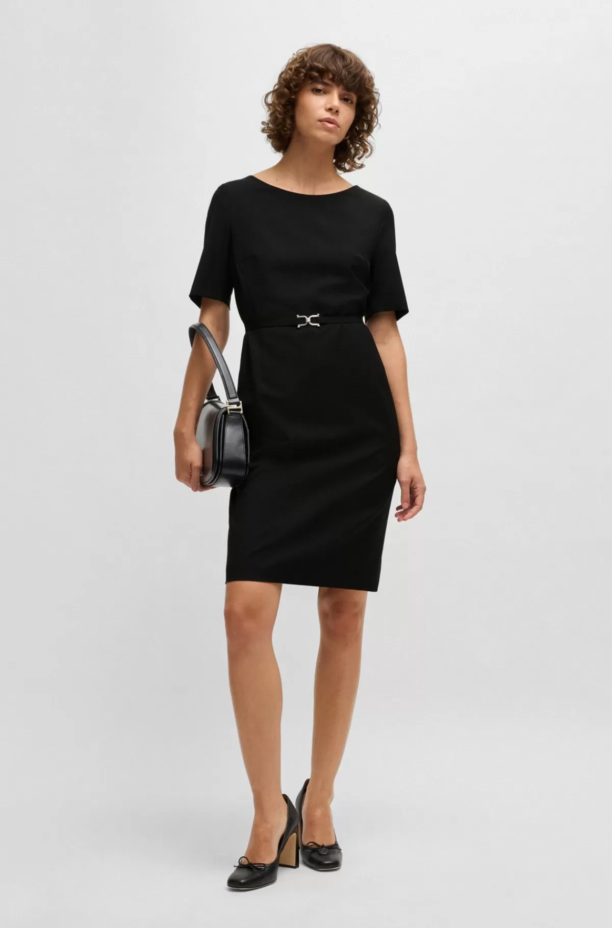 HUGO BOSS Kjole I Ny Uld Med Bælte Sort Discount