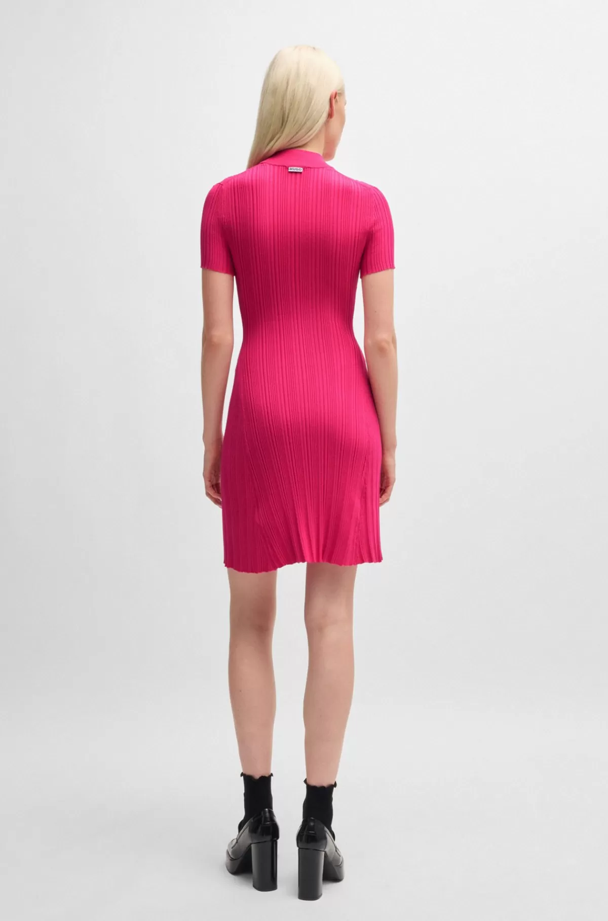 HUGO BOSS Kjole Med Slim Fit I Crepe Med Uregelmæssig Ribstruktur Pink Hot