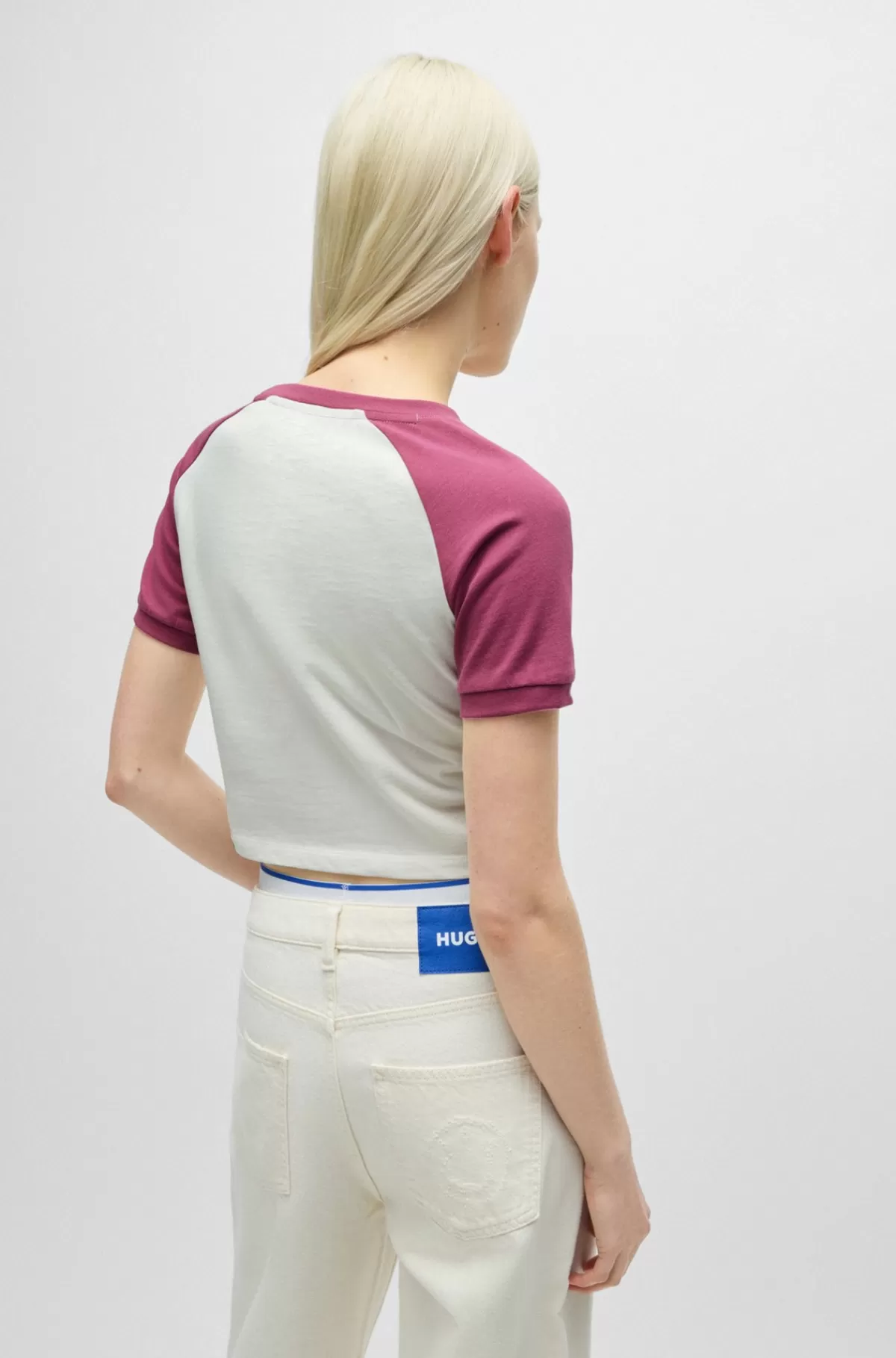 HUGO BOSS Kort T-shirt I Bomuldsjersey Med Varsity-print Lyserød mønstret Outlet