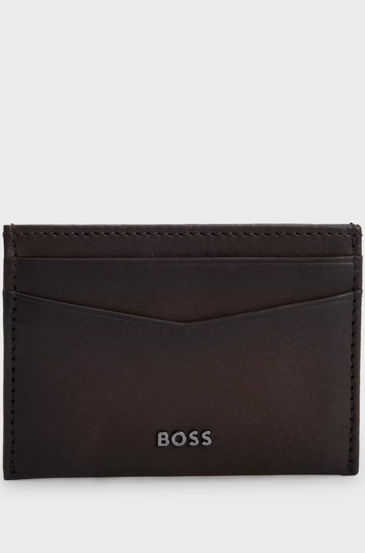 HUGO BOSS Kortholder I Meleret Læder Med Logobogstaver Mørkebrun Hot