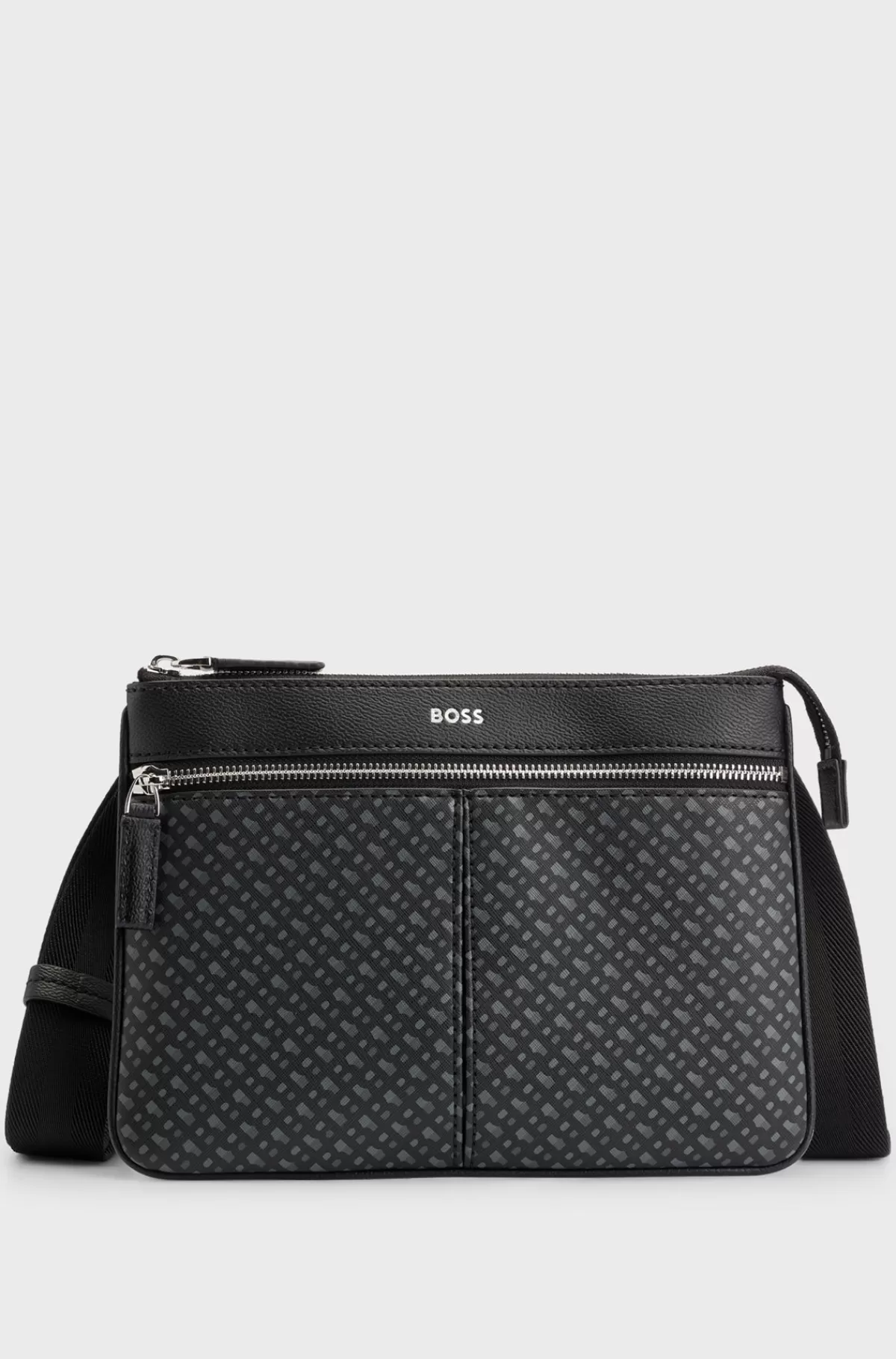 HUGO BOSS Kuverttaske Med Monogrampanel Og Logo I Sølvfolie Sort mønstret Hot