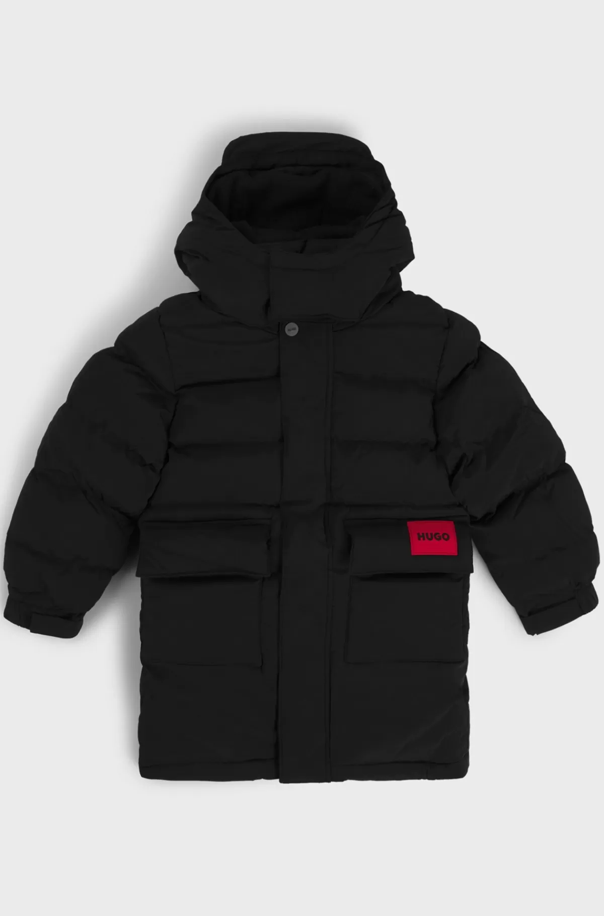 HUGO BOSS Lang Dunjakke Til Børn Med Rødt Logomærkat Sort Cheap