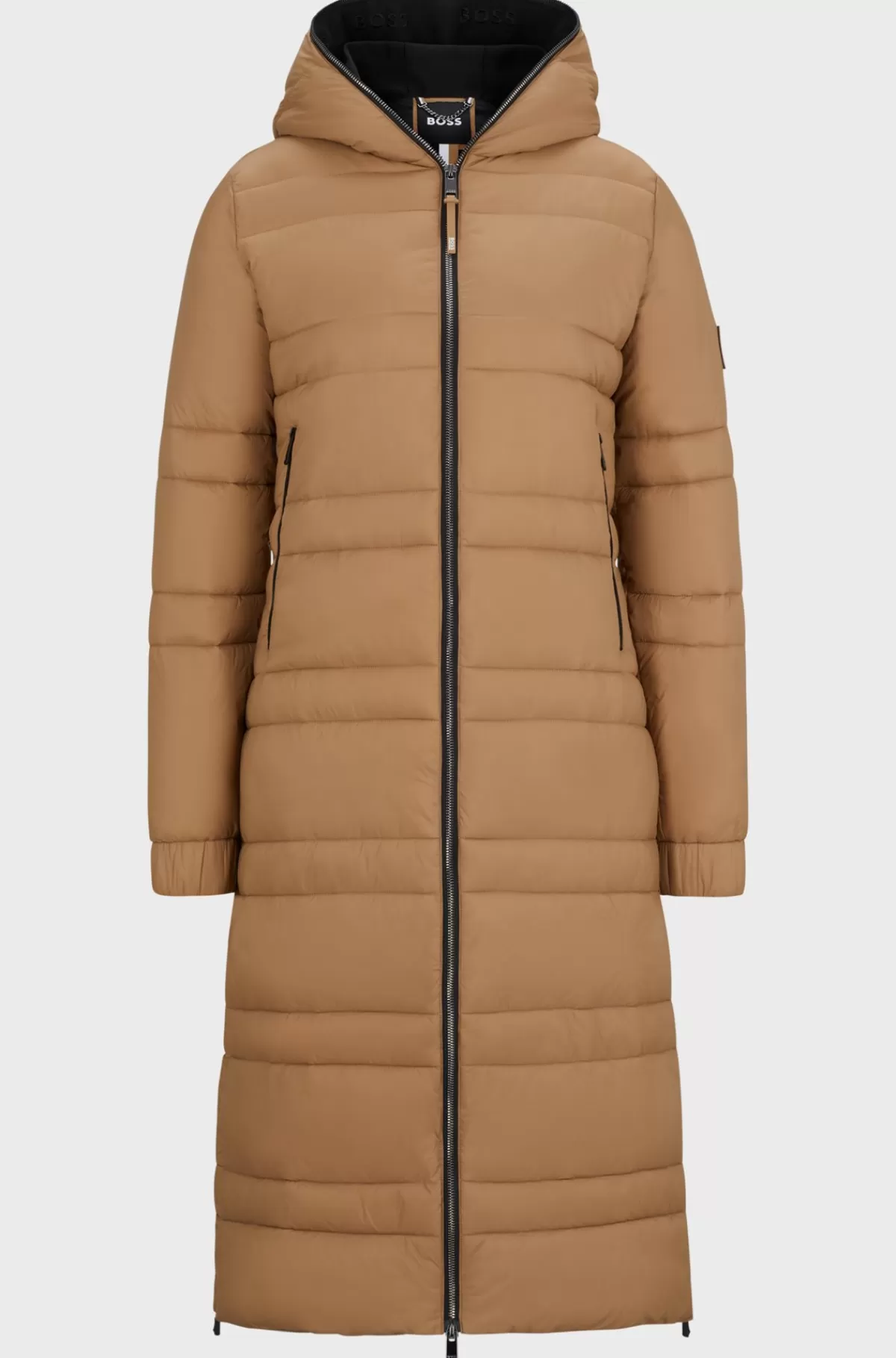 HUGO BOSS Lang Dunjakke Til Hestesport Med Lynlås I Siderne Beige Sale