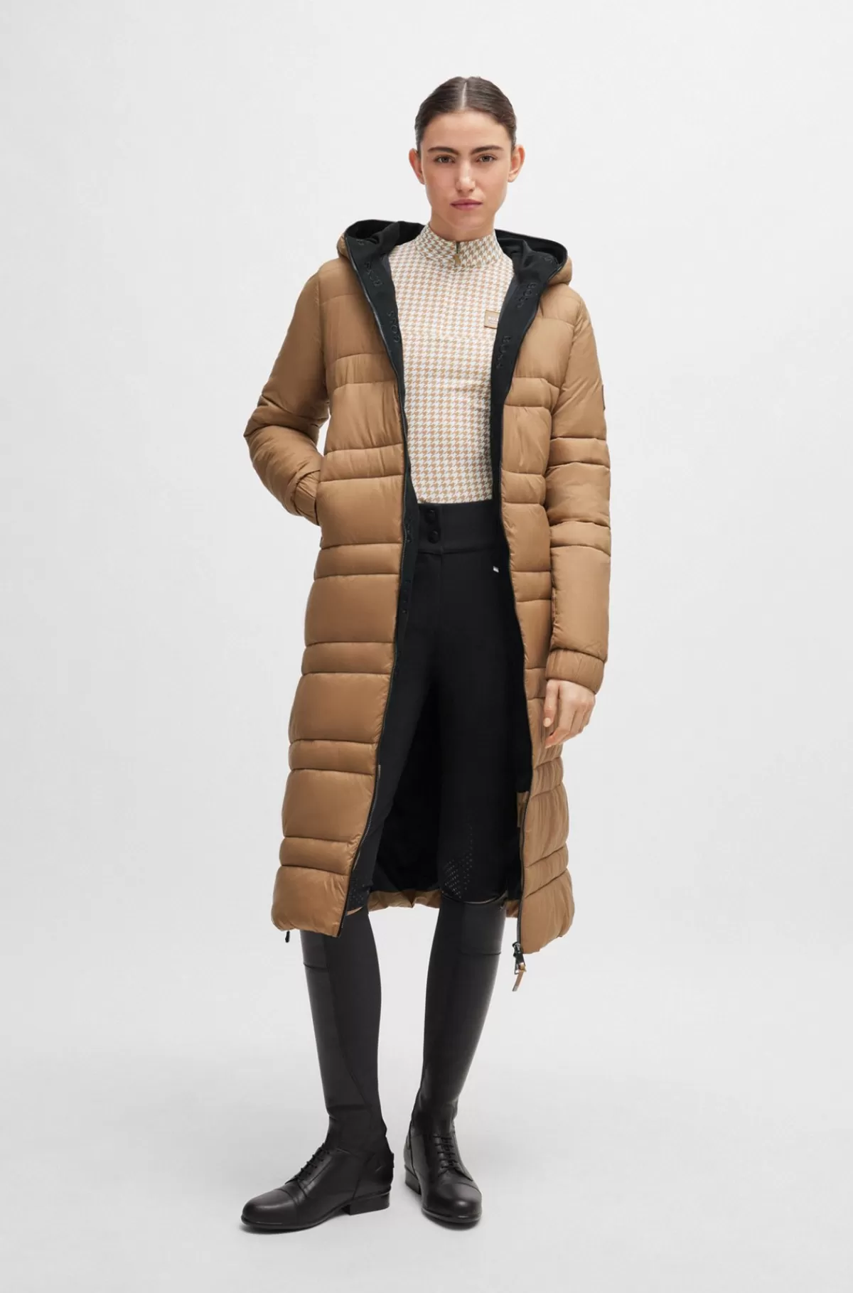 HUGO BOSS Lang Dunjakke Til Hestesport Med Lynlås I Siderne Beige Sale
