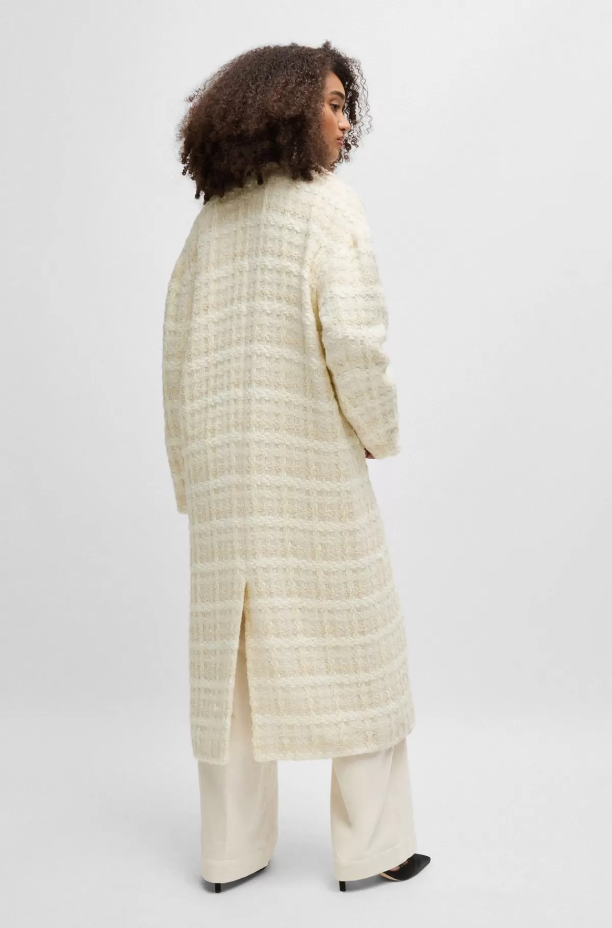 HUGO BOSS Lang Tweedfrakke I Blazerstil Naturlig Discount