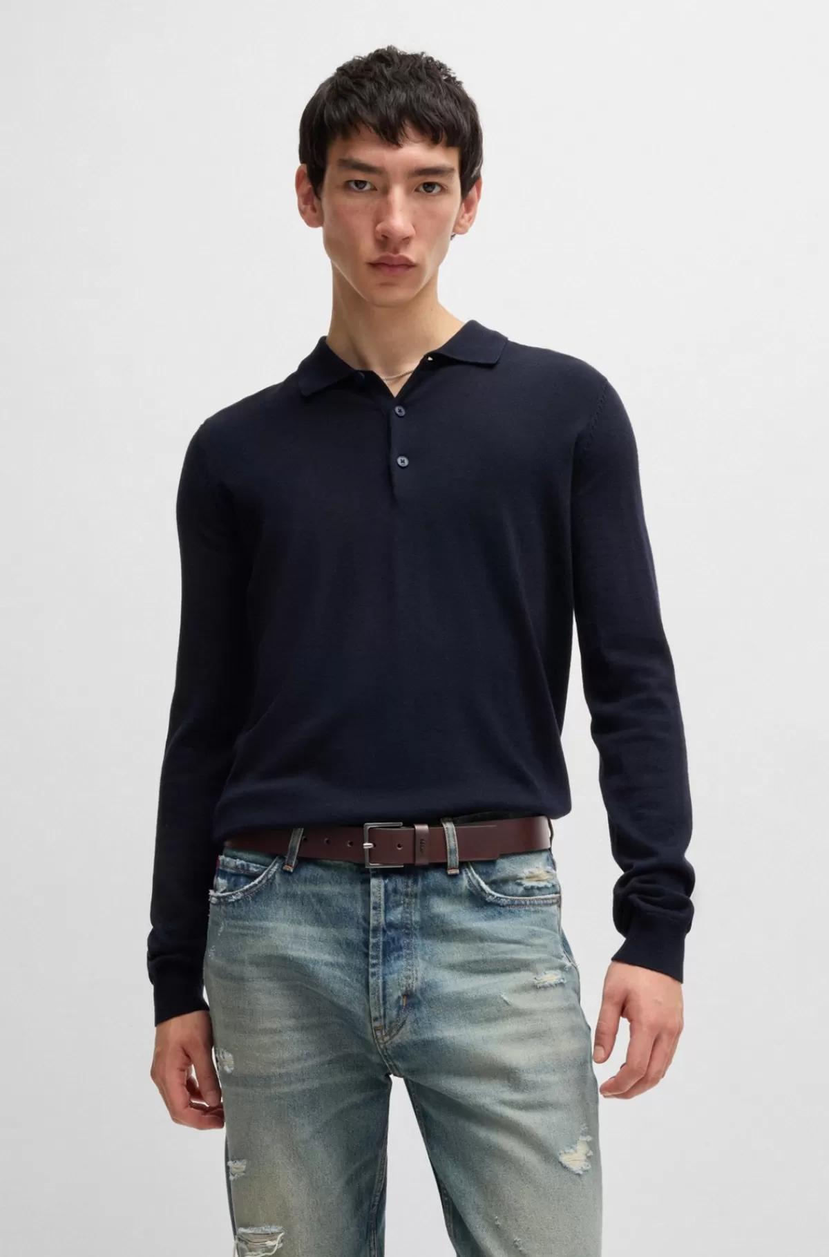 HUGO BOSS Læderbælte Med Stropholder Dekoreret Med Logobogstaver Mørkebrun Store