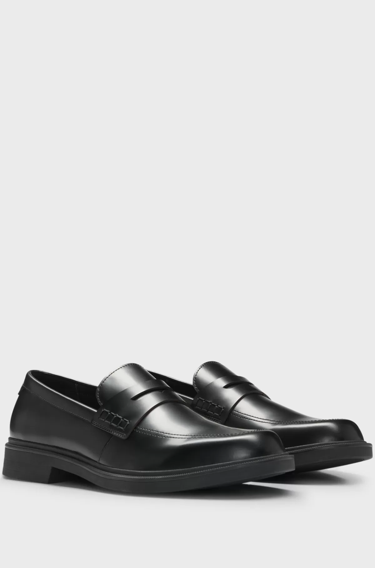 HUGO BOSS Læderloafers Med Pennyloaferdesign Sort New