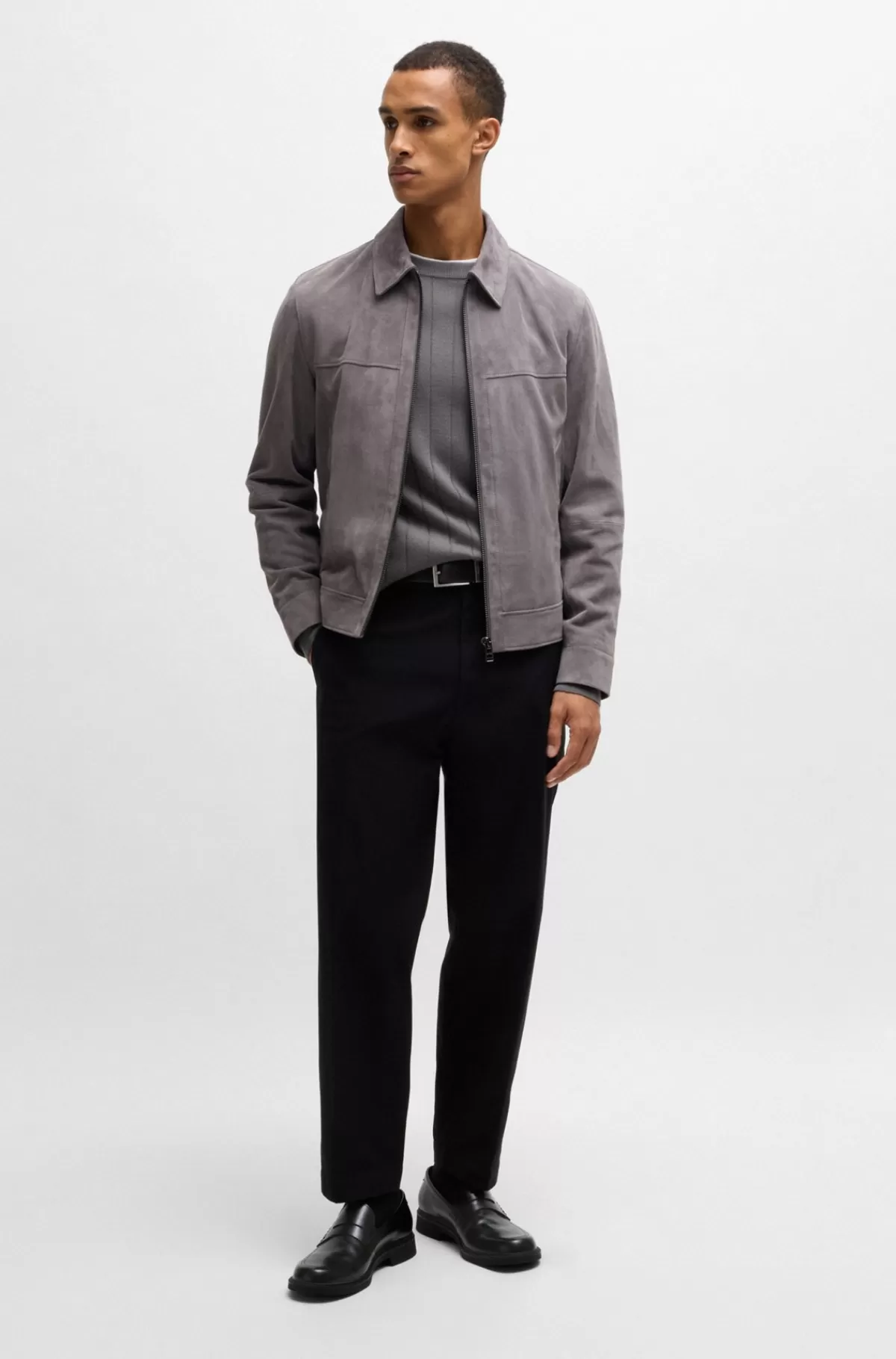 HUGO BOSS Læderloafers Med Pennyloaferdesign Sort New