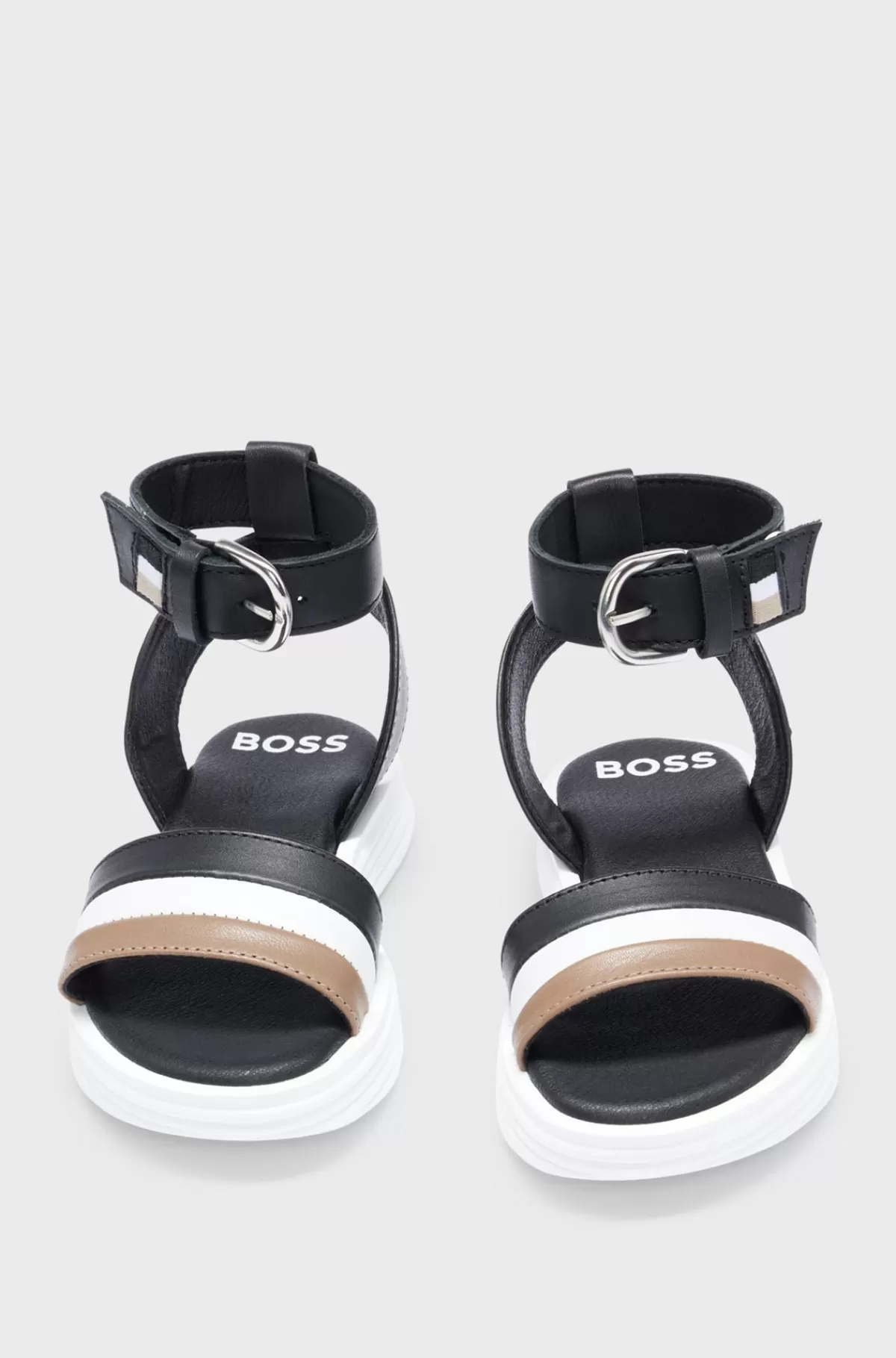 HUGO BOSS Lædersandaler Med Signaturstriber Til Børn Sort Online