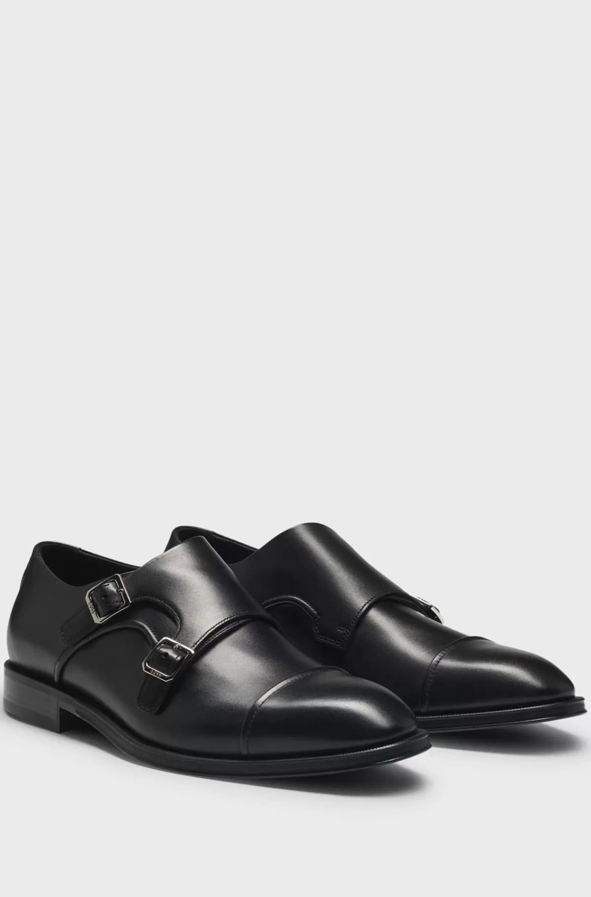 HUGO BOSS Lædersko Med Tåkappe Og To Spænder Sort Discount