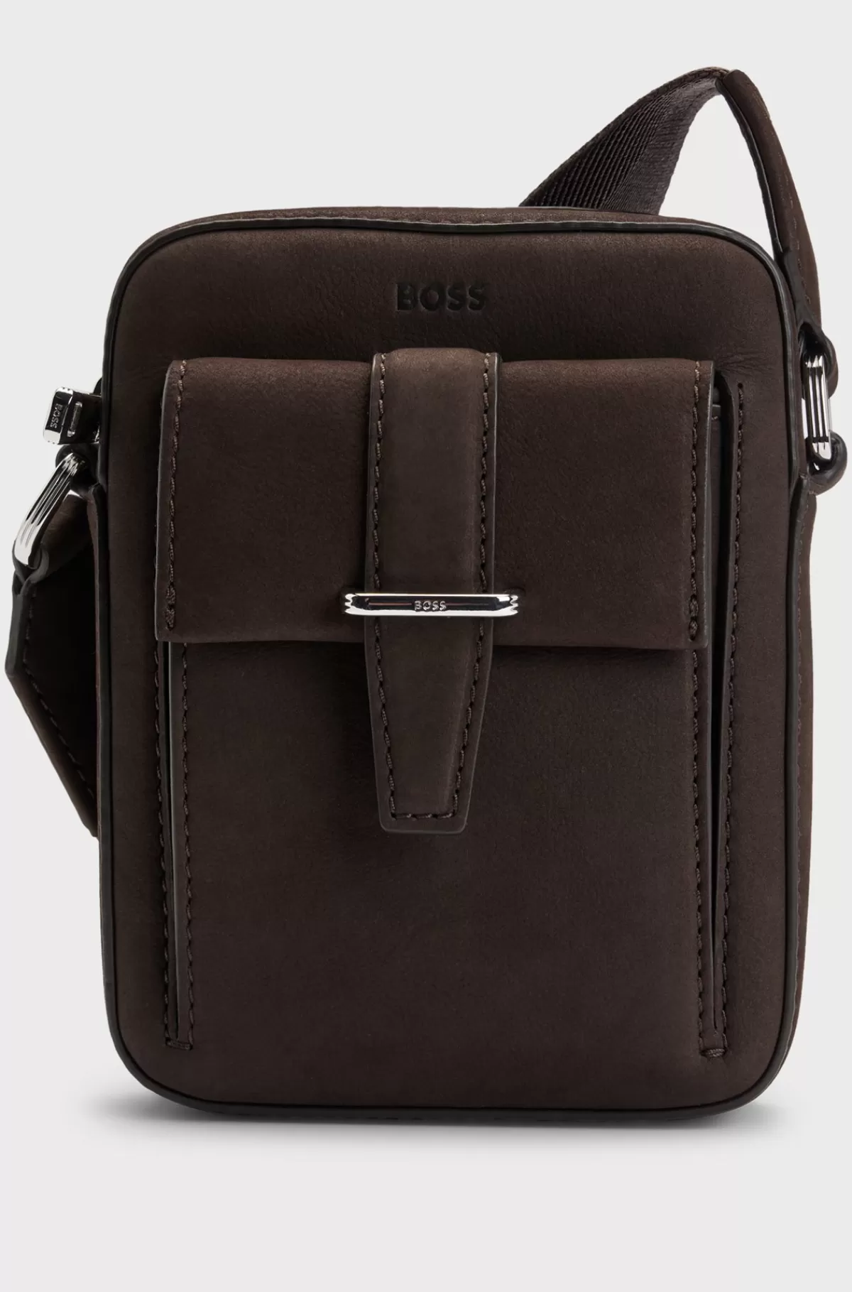 HUGO BOSS Læderskuldertaske Med Brandede Detaljer Mørkebrun Online