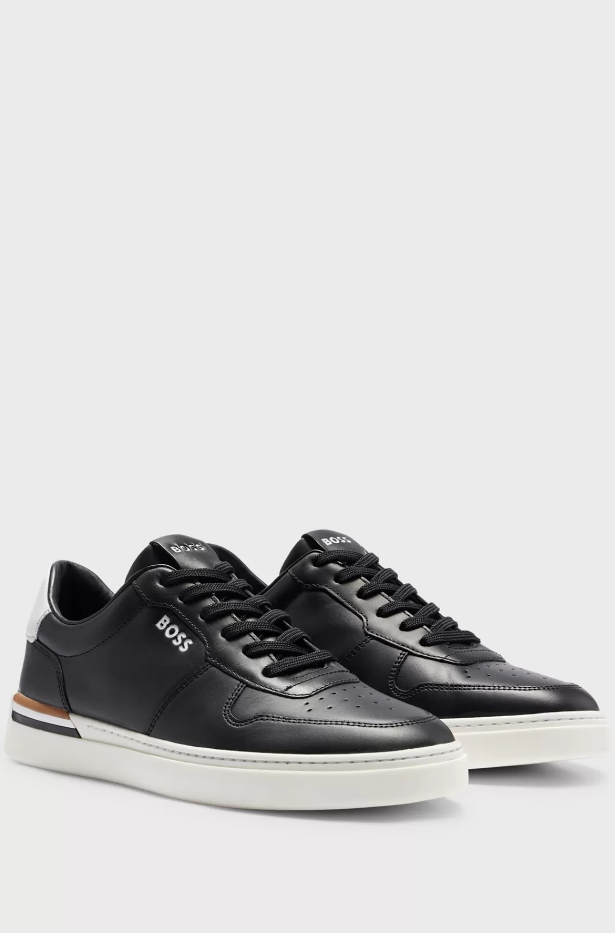 HUGO BOSS Lædersneakers Med Kopsål, Logo Og Signaturdetaljer Sort Online