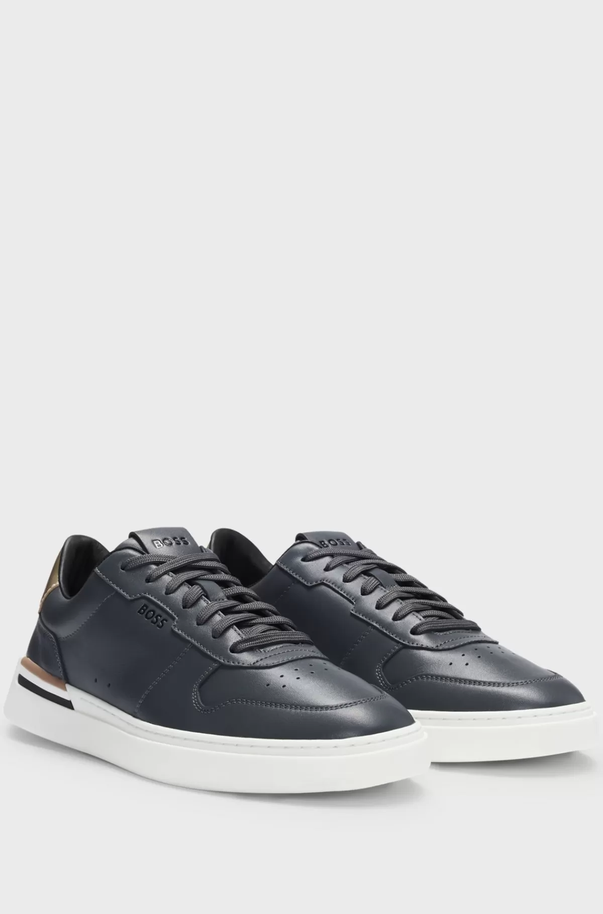 HUGO BOSS Lædersneakers Med Kopsål, Logo Og Signaturdetaljer Mørkegrå Best