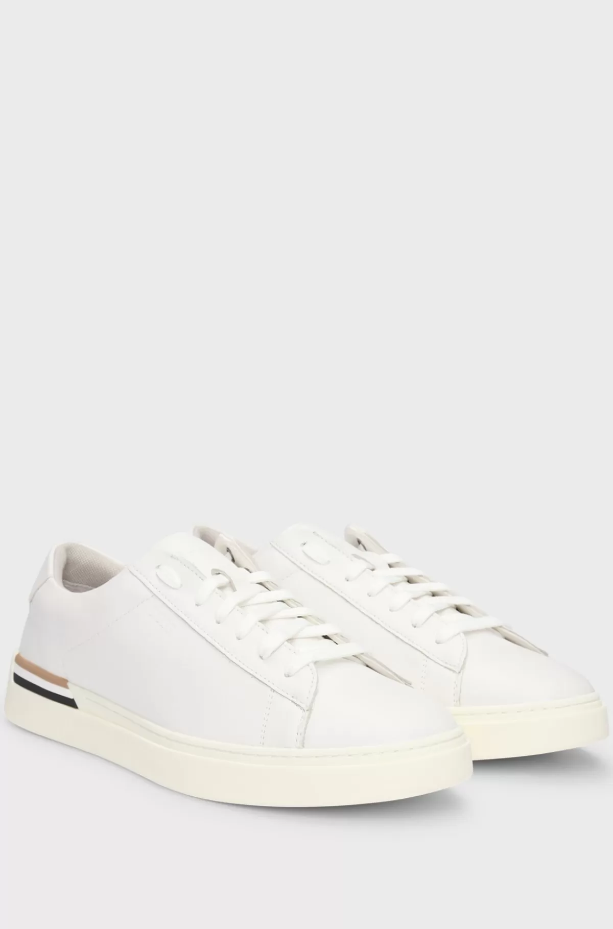 HUGO BOSS Lædersneakers Med Kopsål, Logo Og Signaturstriber Hvid Best