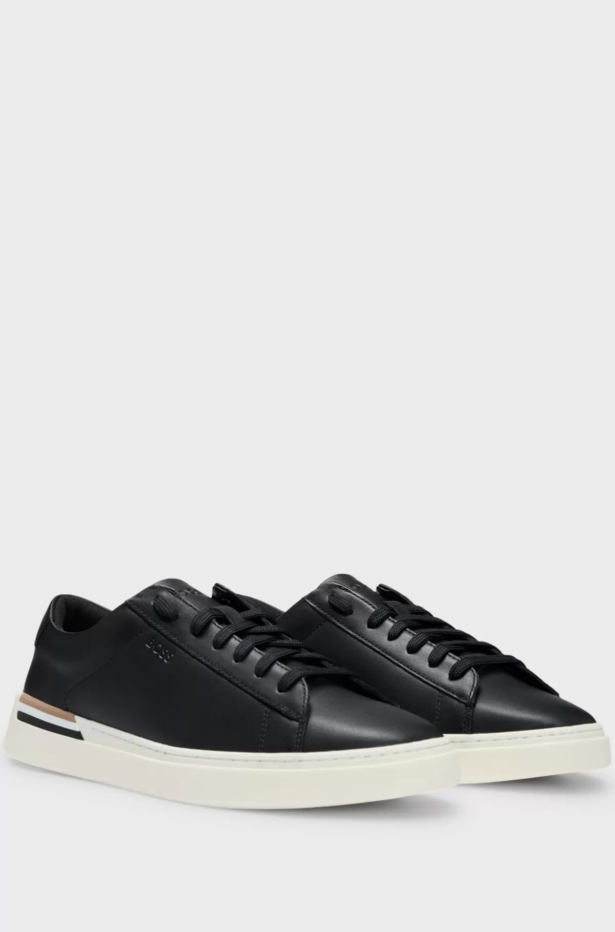 HUGO BOSS Lædersneakers Med Kopsål, Logo Og Signaturstriber Sort Store