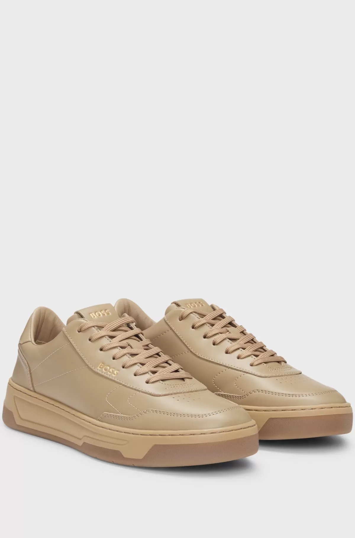 HUGO BOSS Lædersneakers Med Polstret Krave Beige Best