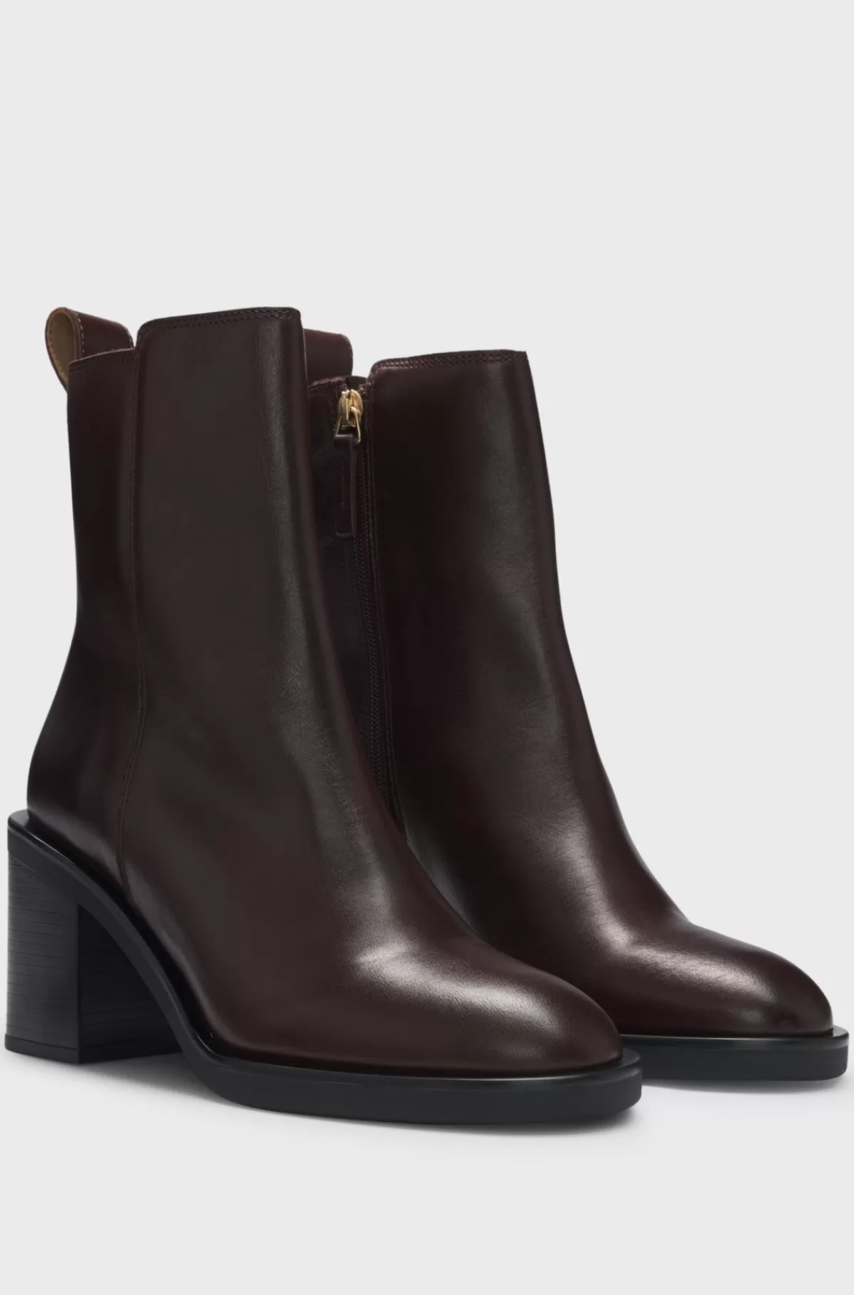 HUGO BOSS Læderstøvler Med 7 Cm Blokhæl Mørkebrun Cheap