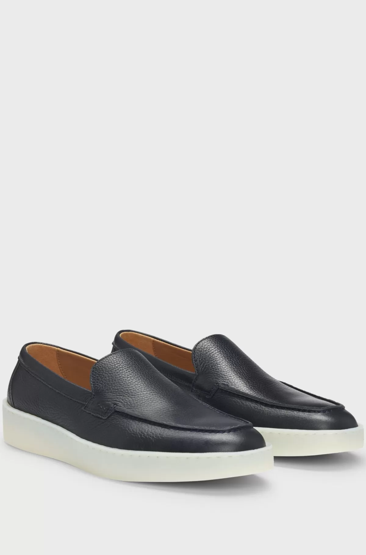 HUGO BOSS Loafers I Narvlæder Med Præget Branding Mørkeblå New