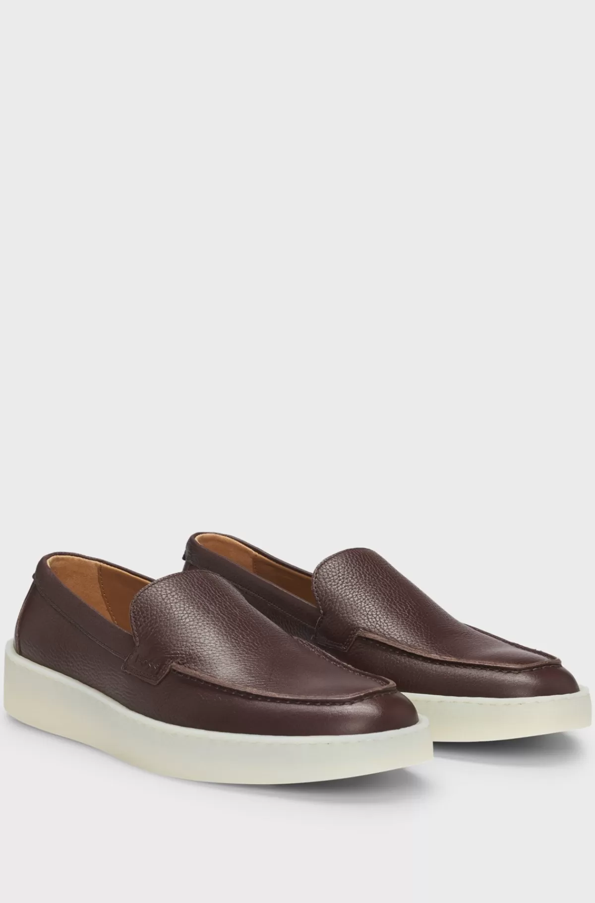HUGO BOSS Loafers I Narvlæder Med Præget Branding Mørkebrun New