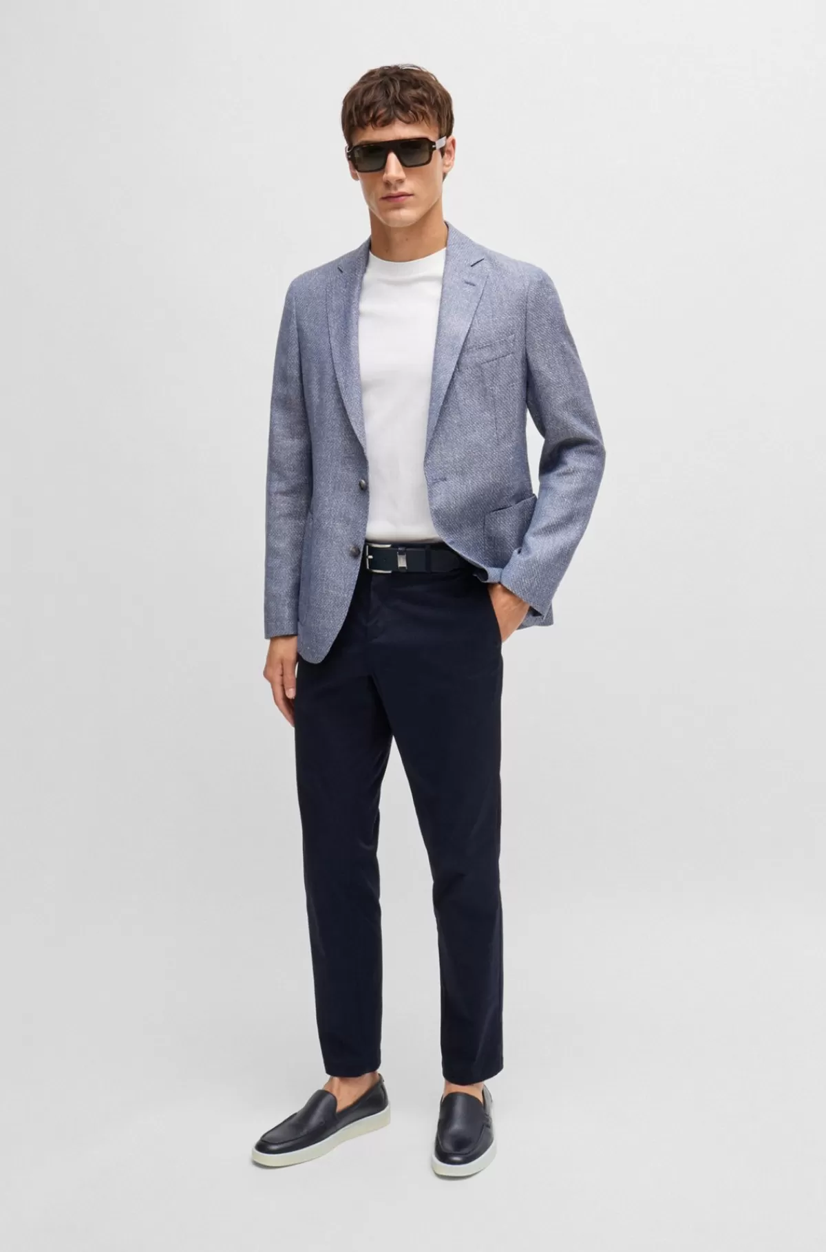 HUGO BOSS Loafers I Narvlæder Med Præget Branding Mørkeblå New