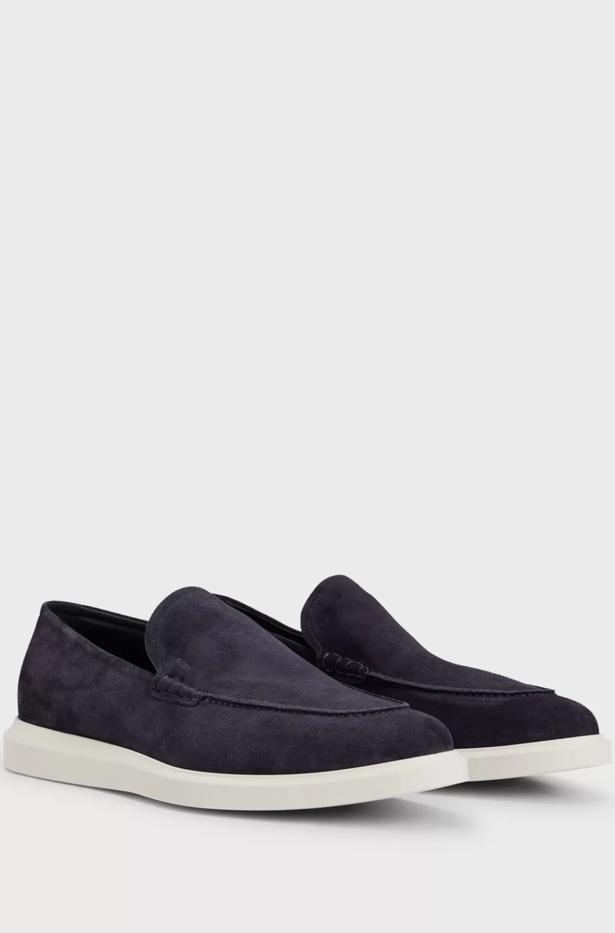 HUGO BOSS Loafers I Ruskind Med Gummibehandlet Ydersål Mørkeblå New