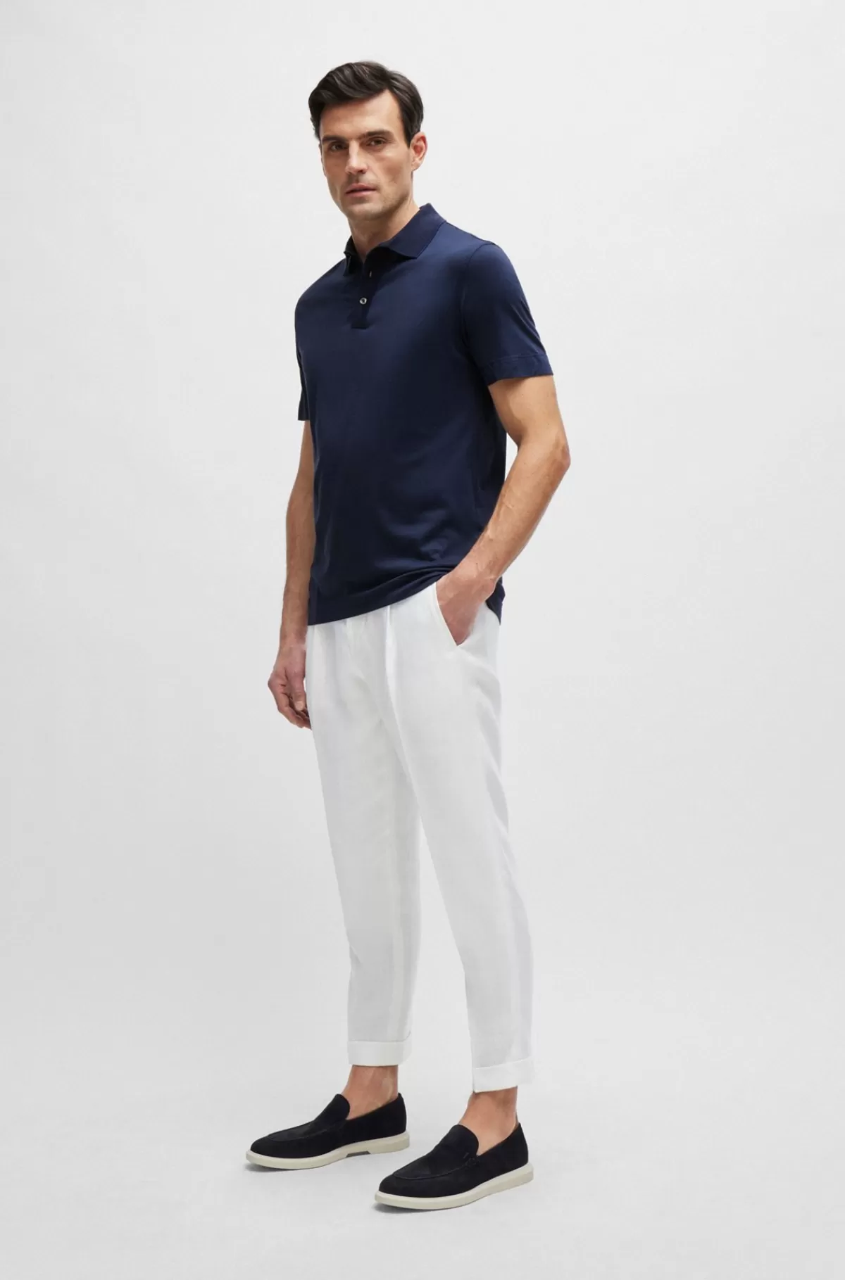 HUGO BOSS Loafers I Ruskind Med Gummibehandlet Ydersål Mørkeblå New