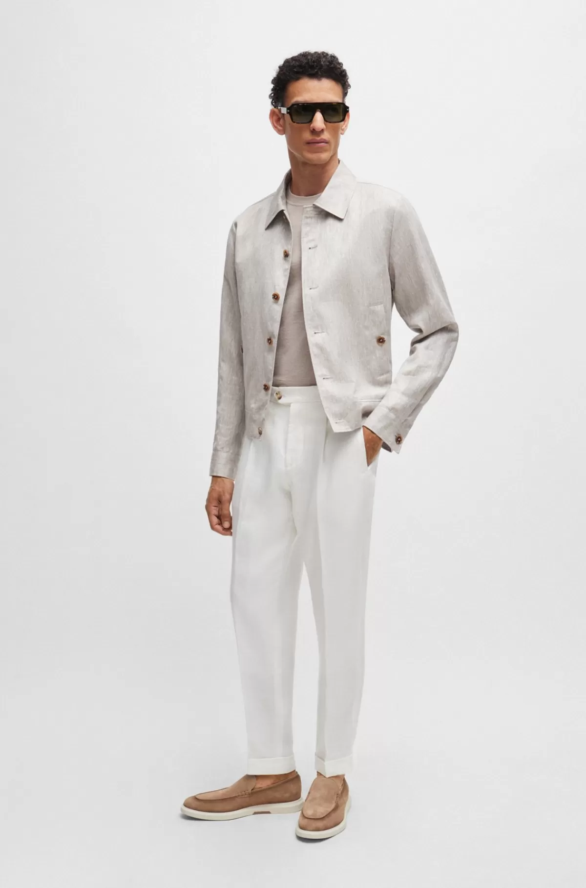 HUGO BOSS Loafers I Ruskind Med Gummibehandlet Ydersål Beige Store