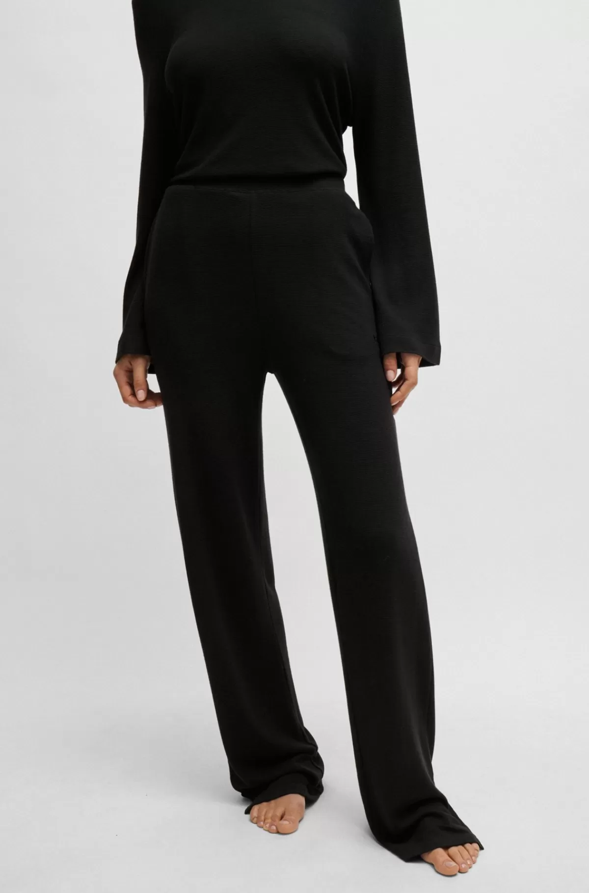 HUGO BOSS Logobroderede Tracksuit-bukser I Ottoman-jersey Sort Clearance